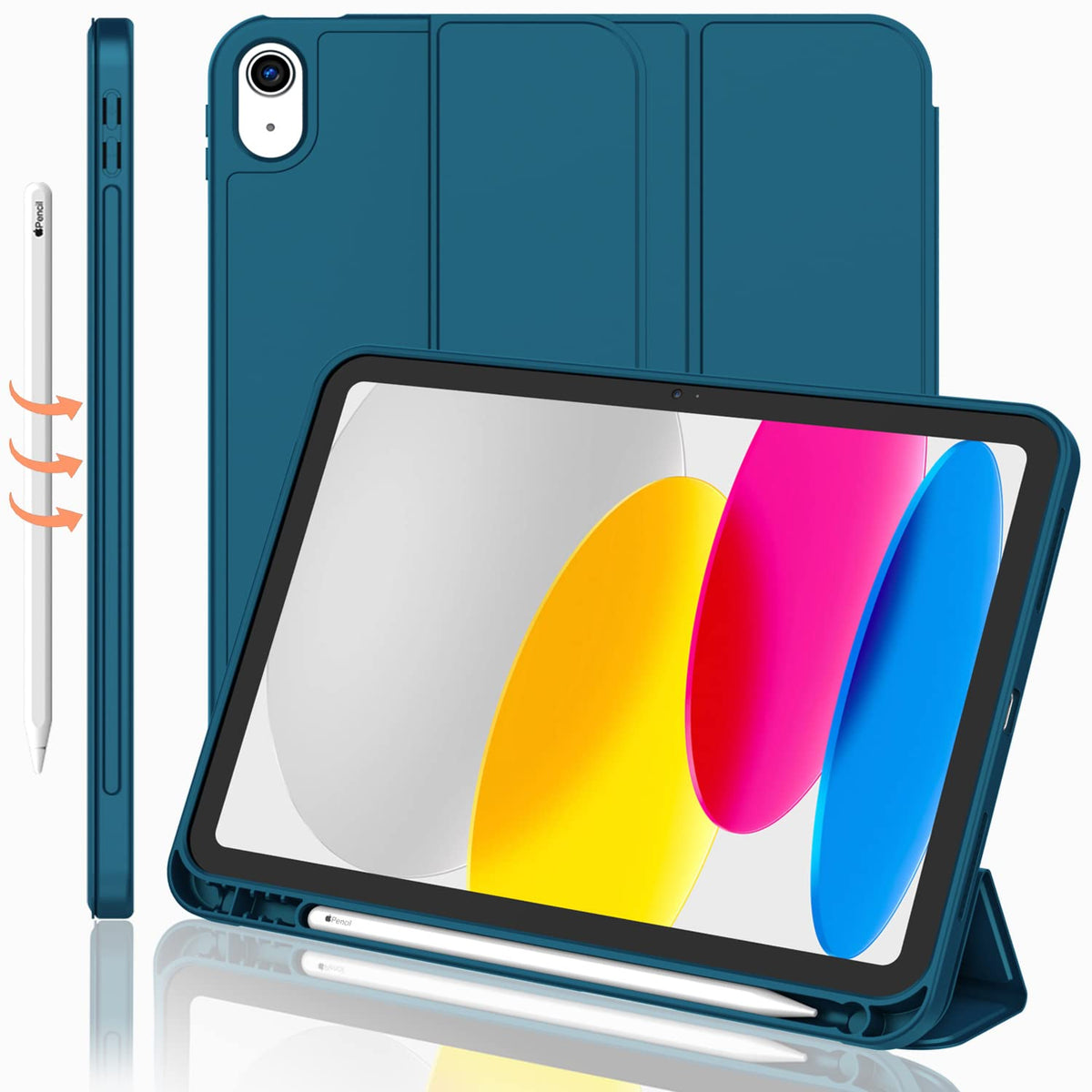 Imieet New Ipad 10.9 Inch Case 2022(10Th Gen) With Pencil Holder,Trifold Stand Smart Case With Soft Tpu Back,Auto Wake/Sleep(Tea