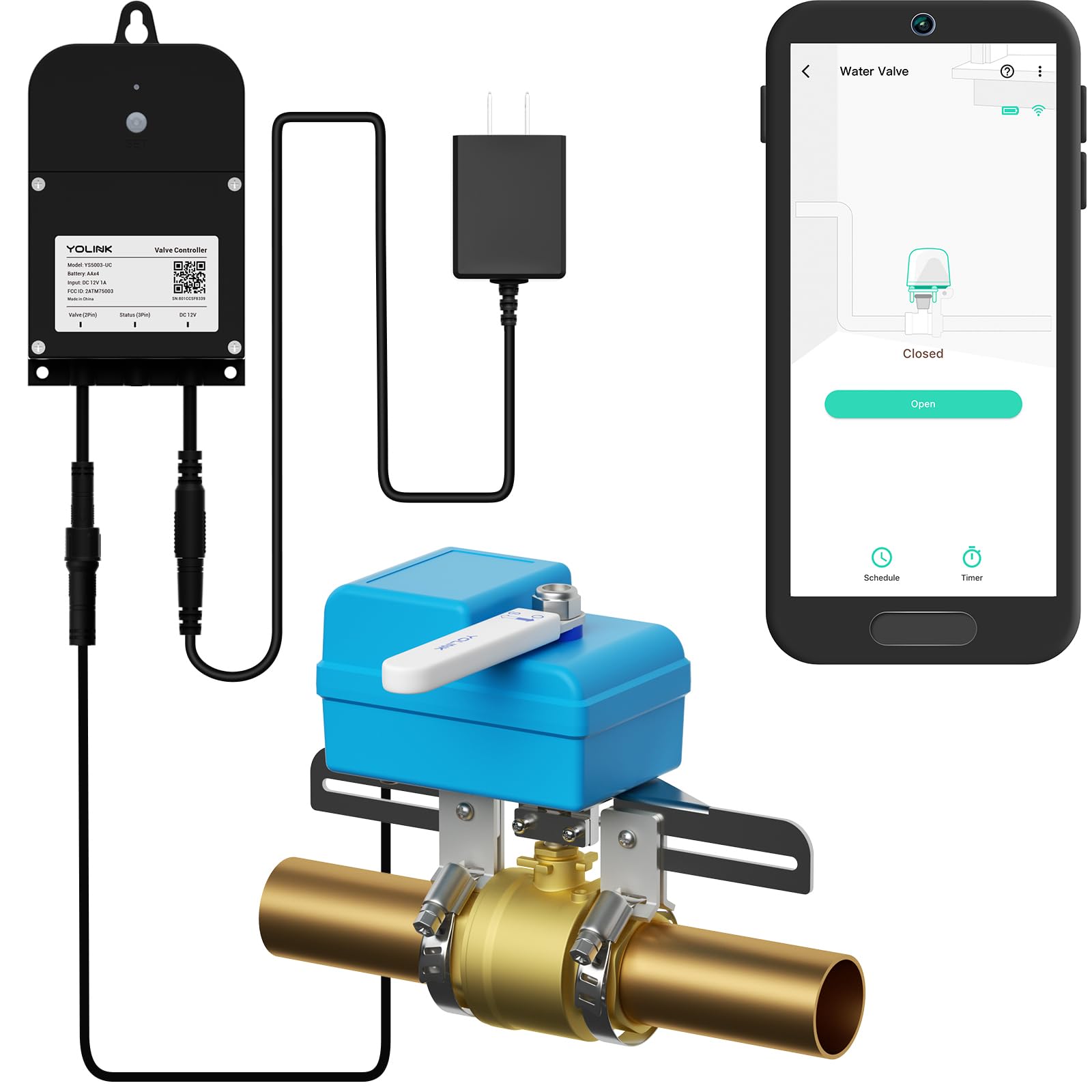 Yolink Smart Water Valve Controller, With Valve Operator, Easy No Plumber Diy Installation, Remote Control, Compatible With Alex