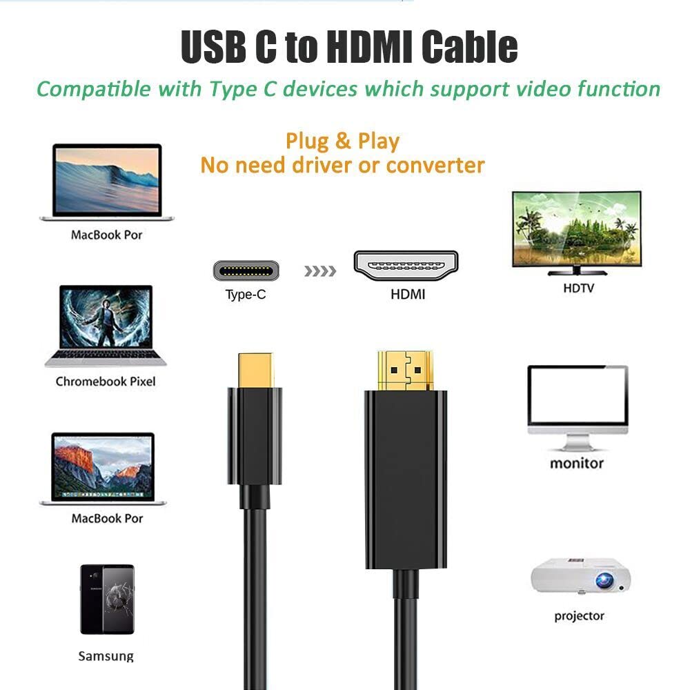 Ankky Usb C To Hdmi Cable Adapter,Usb 3.1 Type C To Hdmi 6.6Ft 4K Thunderbolt 3 Hdtv Cable Compatible With Samsung S8 S9 S10 S20