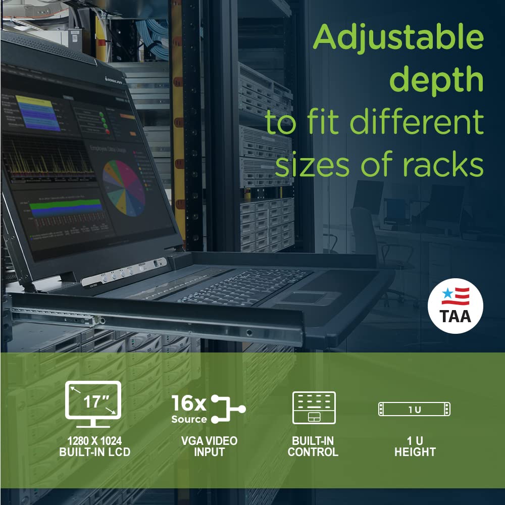 Iogear Rackmount 16-Port Kvm Switch Console With 17-Inch Tft Lcd Active Matrix Monitor, Keyboard And Touchpad With 1 Usb Cable