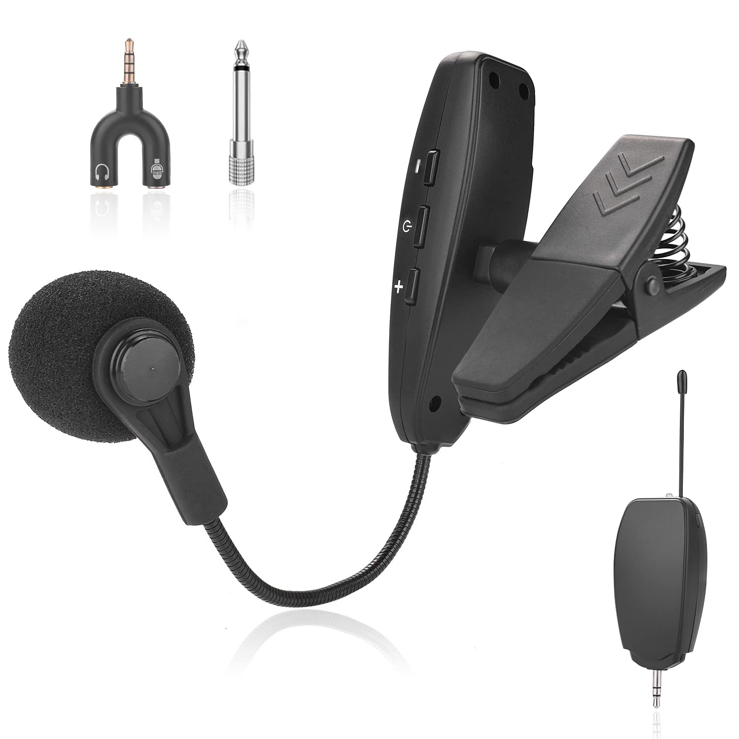 Wireless Instrument Microphone,UHF Clip Condenser Mic,for Horns,Trumpets,Clarinets, Saxophones, Cello, Computer, Phone, Speakers