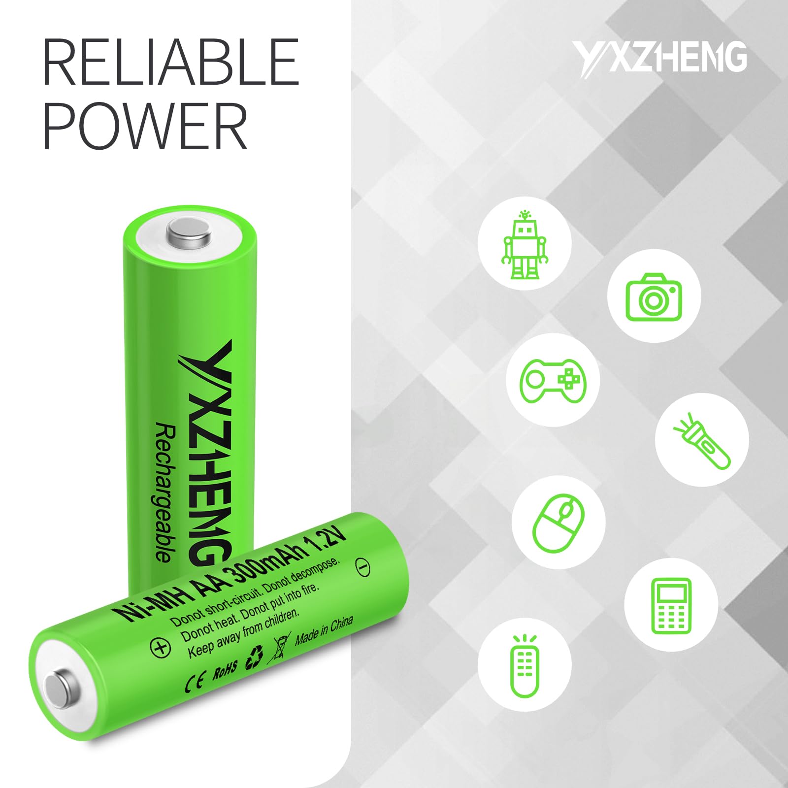 Yxzheng 8Pcs Aa Battery 1.2V Rechargeable Ni-Mh 300Mah For Outside Solar Lawn Light (8Aa)