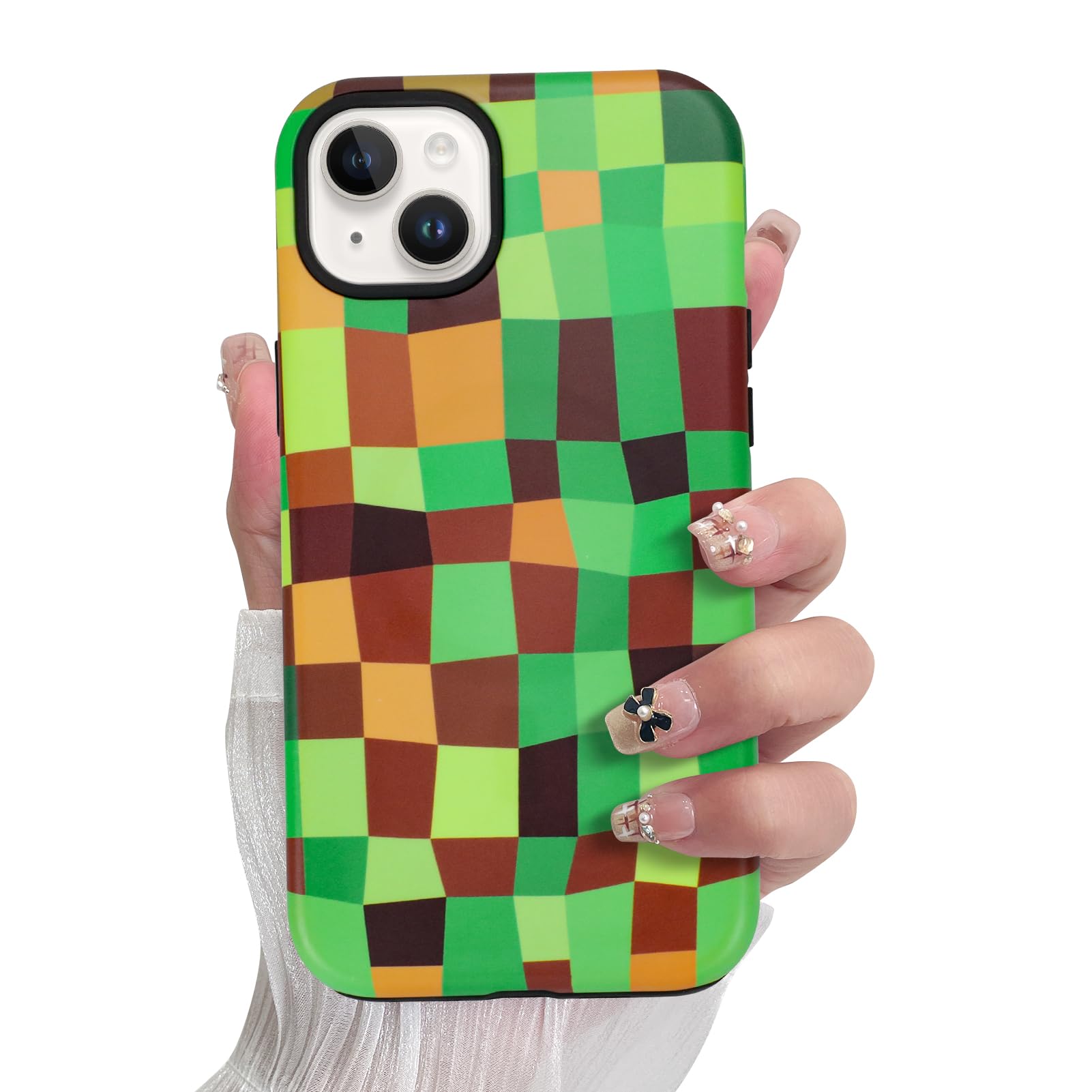 SOKAD Magnetic Checkered Phone Case for iPhone 15, Cute Plaid Grids Checkerboard Pattern Compatible with Magsafe Matte Protectiv