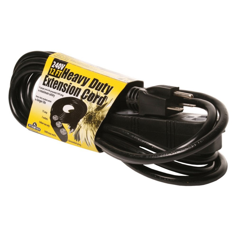Hydrofarm Extension Cord   240V   12 Ft ,Black