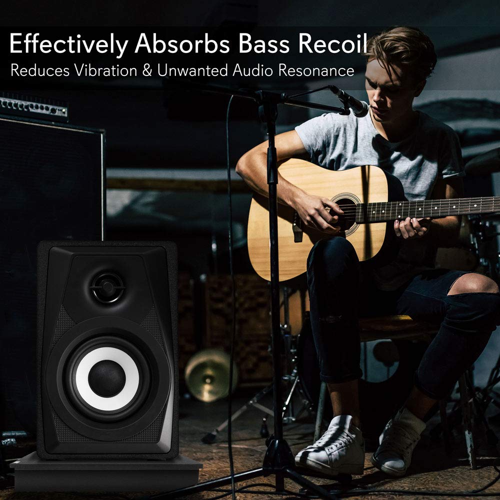 Pyle Sound Dampening Speaker Riser Foam - Audio Acoustic Noise Isolation Platform Pads Recoil Stabilizer W/ Rubber Base Pad For