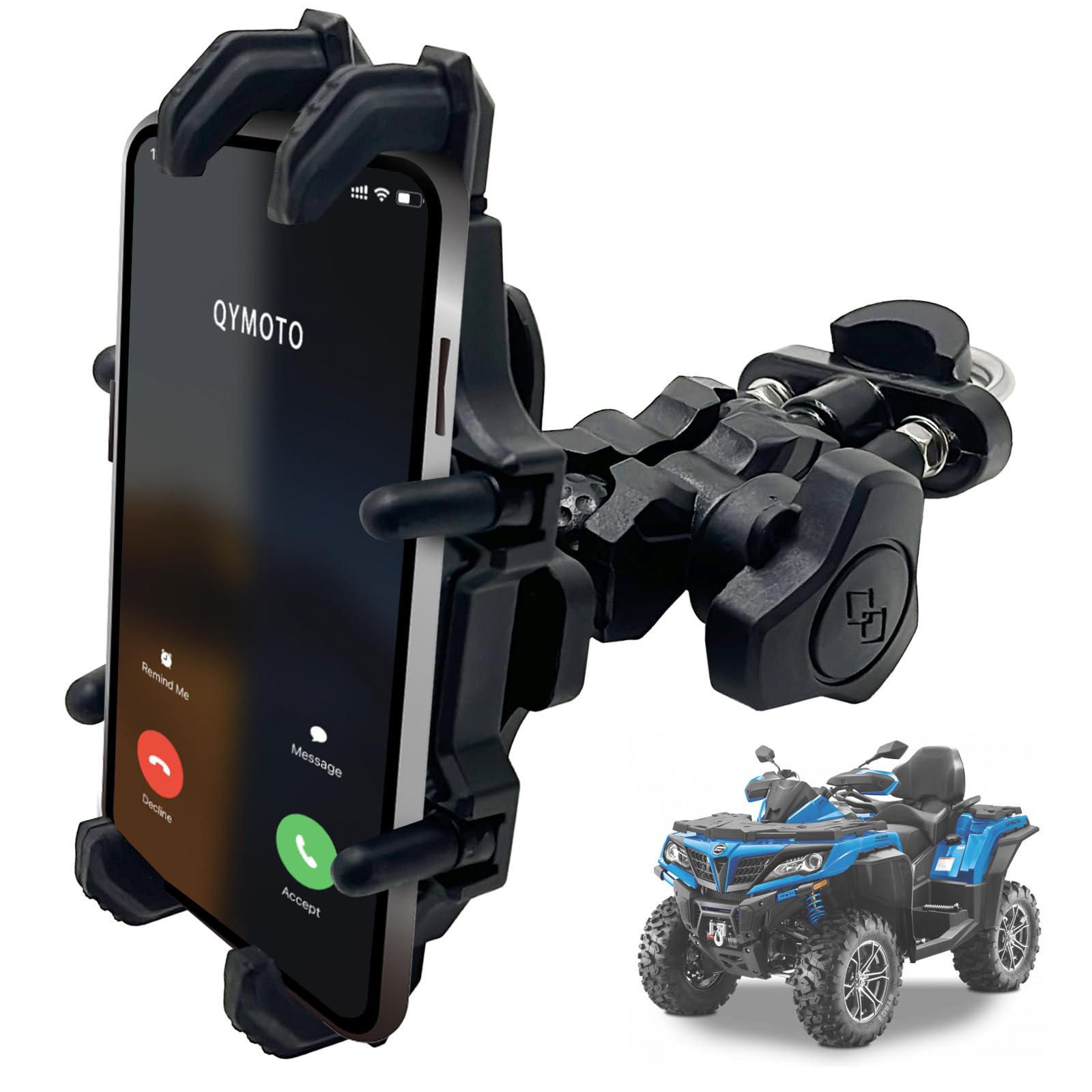 Qymoto Atv Phone Holder,Heavy Duty Handlebar Mount 360 Cellphone Holder Clamp Compatiable With Cfmoto Cforce,Polaris Sportsman,C