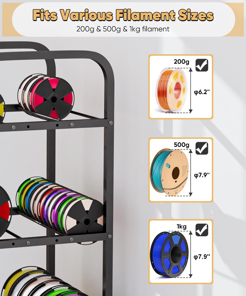 Anbaimei 3-Tier 3D Printer Filament Storage Rack With Wheels, Rolling Spool Holder Stand Cart, Holds Up To 36  1Kg Spools, Heavy