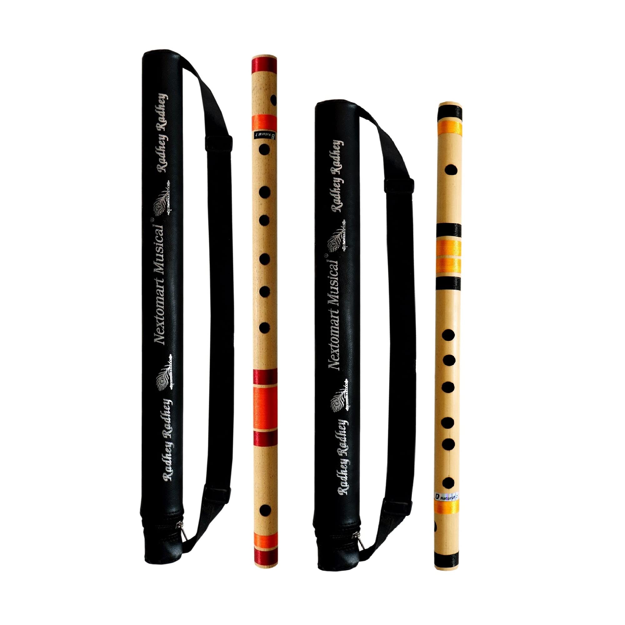 Nextomart Musical Combo Flutes B Natural (20 Inch) & D Natural 7 Hole (18 Inch) Bamboo Flute Bansuri With Flute Carry Bag Free