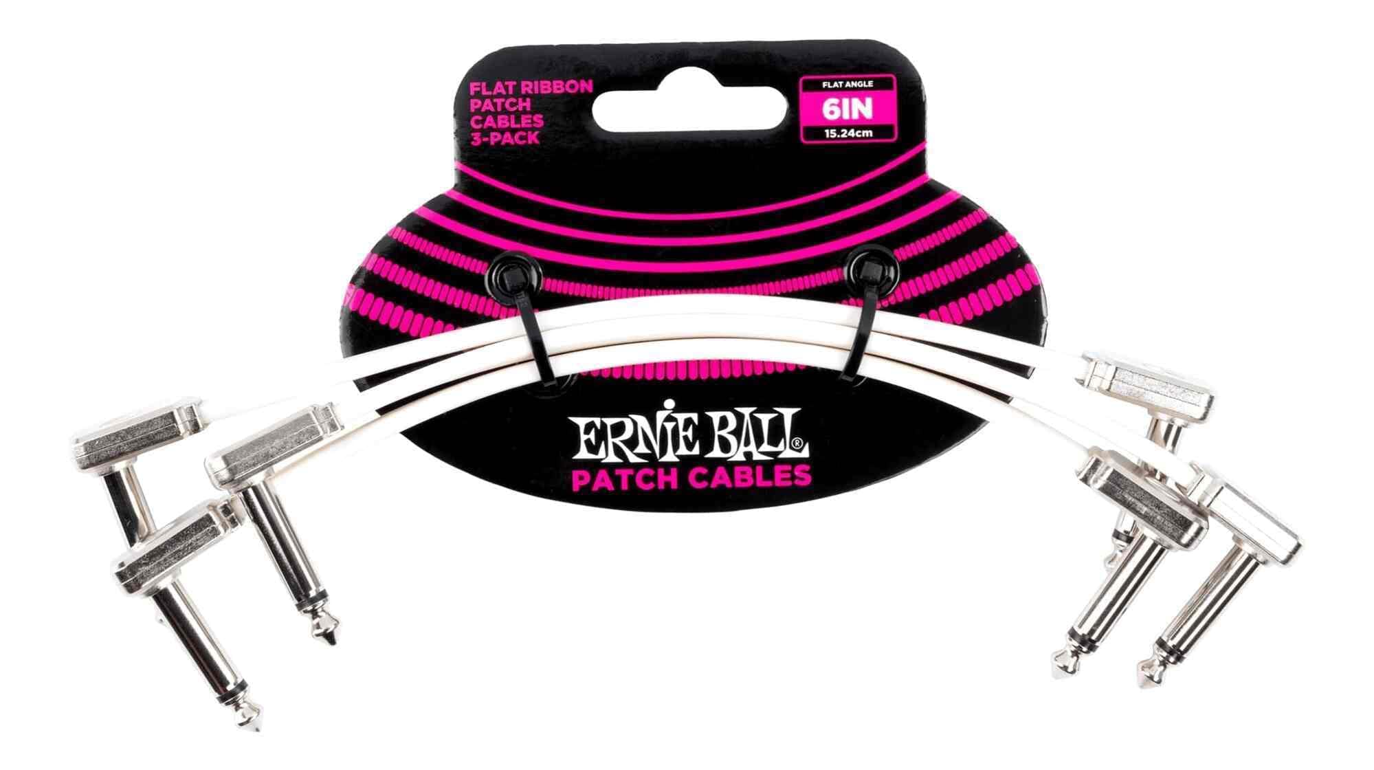 Ernie Ball Flat Ribbon Patch Cable 3 Pack, 6In, White (P06385)