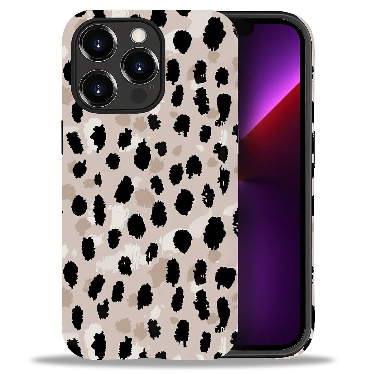 WANKBLC Compatible with iPhone 13 Pro Matte Case, Cute Black Brown Leopard Print Pattern for Girl Full Body Design Soft Silicone