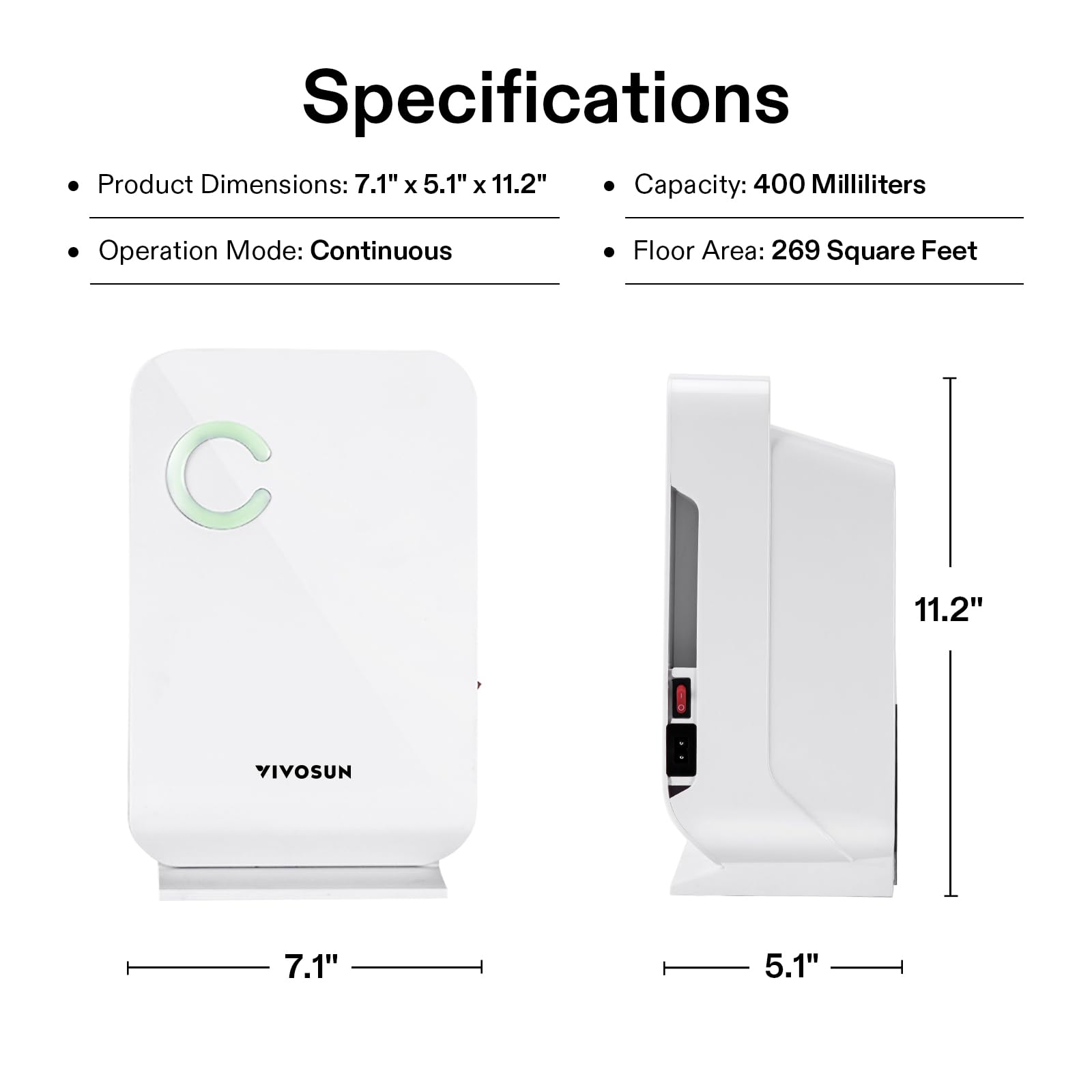 Vivosun Small Space Mini Dehumidifier, Ultra Quiet Auto Shut Off Dehumidifier For Grow Tent, Bedroom, Bathroom, Rv, Closet