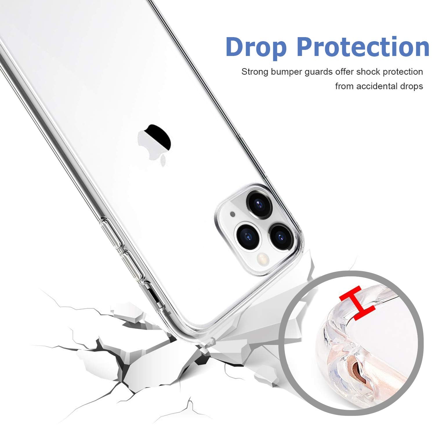Tenoc Phone Case Compatible With Iphone 11 Pro Max, Clear Case Shockproof Protective Bumper Slim Cover For 6.5 Inch