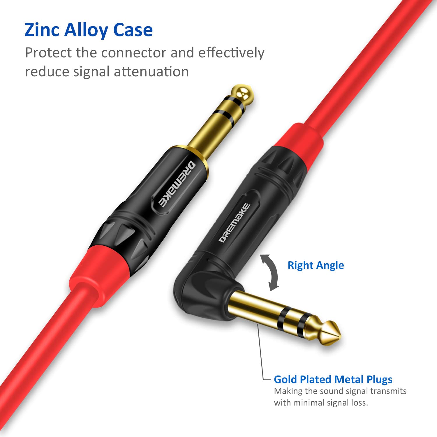 Dremake 6Ft 2 Pack Trs 1/4 Straight To Right Angle Professional Instrument Guitar Amp Cable, Trs 6.35Mm Male To Male Balanced Au
