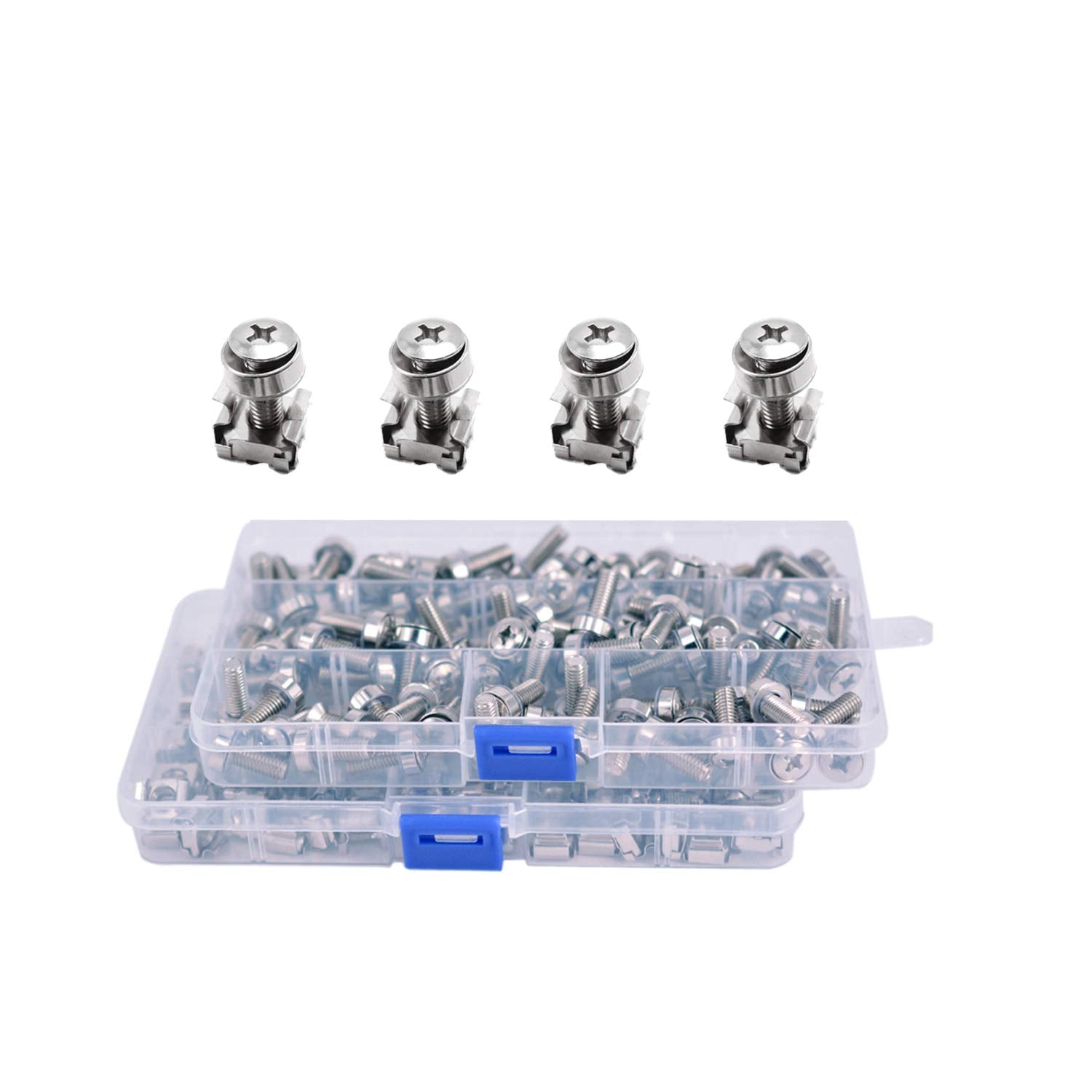 Wang Data 100 Sets M6 Square Hole Hardware Cage Nuts & Mounting Screws Washers For Server Rack And Cabinet (M6 X 20Mm)(Screw+Was