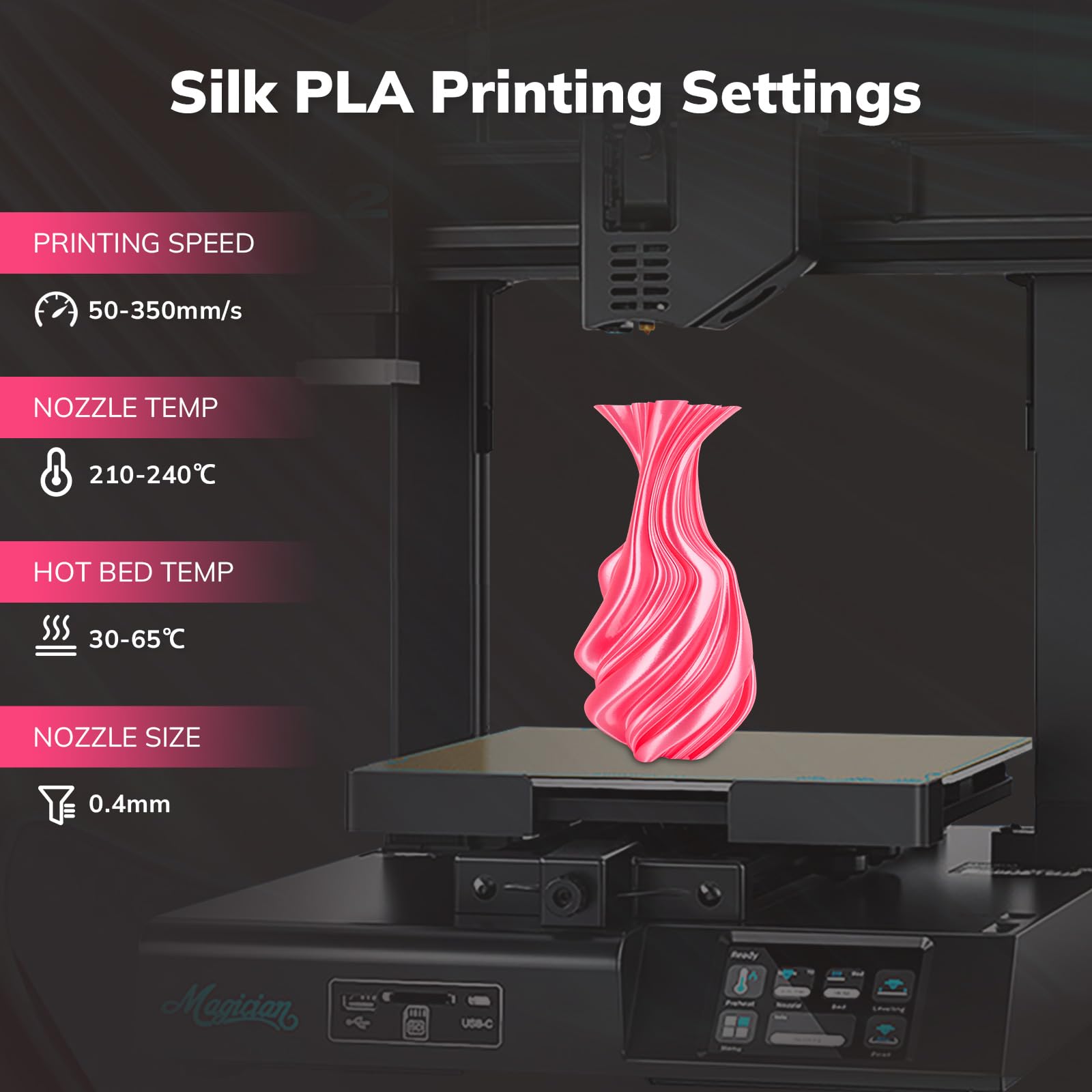 Amolen Silk Pla 3D Printer Filament, Shiny Silk Pink Pla Filament 1.75Mm, High Speed 3D Printing Pla Filament For Most 3D Printe