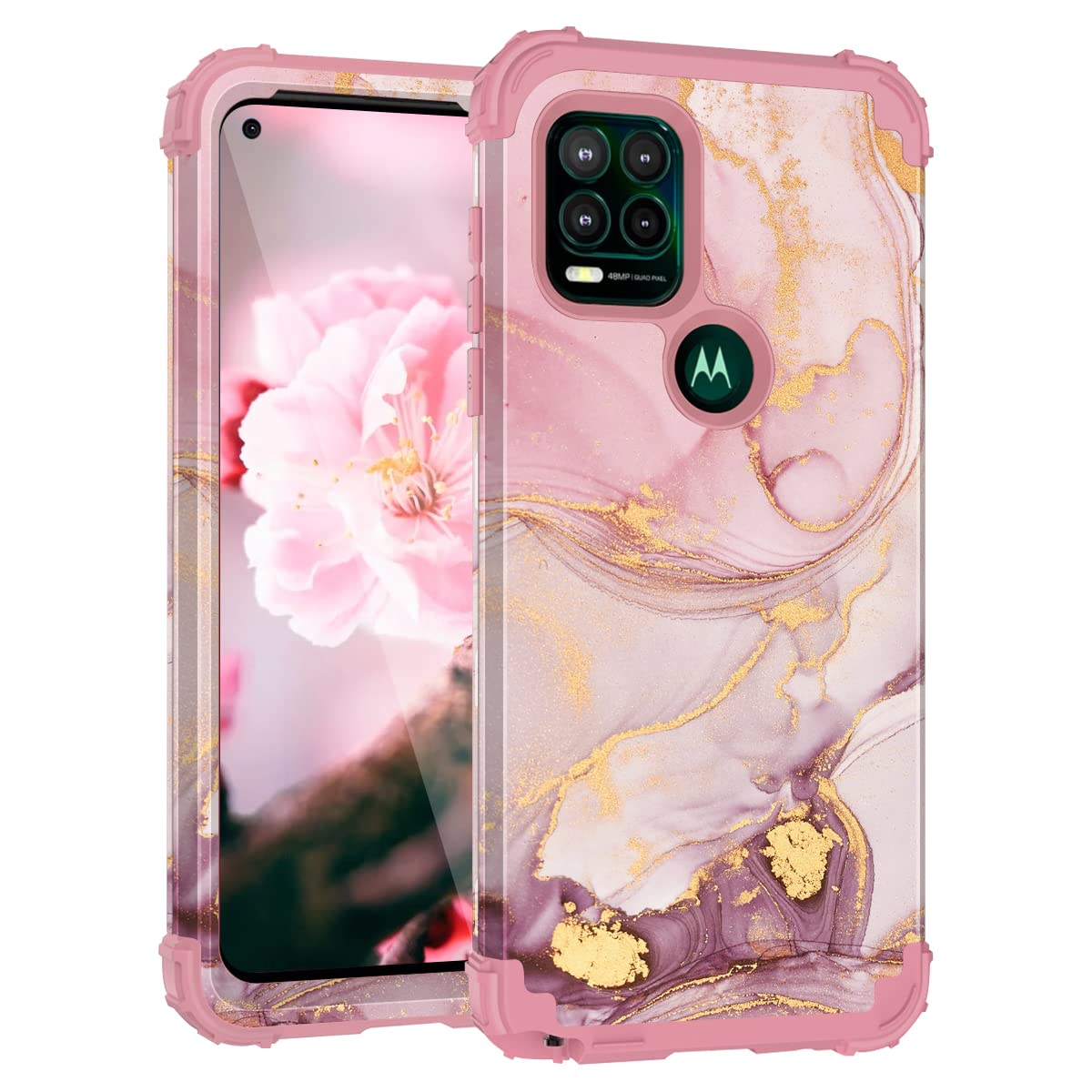 Casewind Case For Moto G Stylus 5G Case,Marble Rose Gold Women Girl 3 In 1 Hard Pc Soft Silicone Rugged Bumper Heavy Duty Hybrid