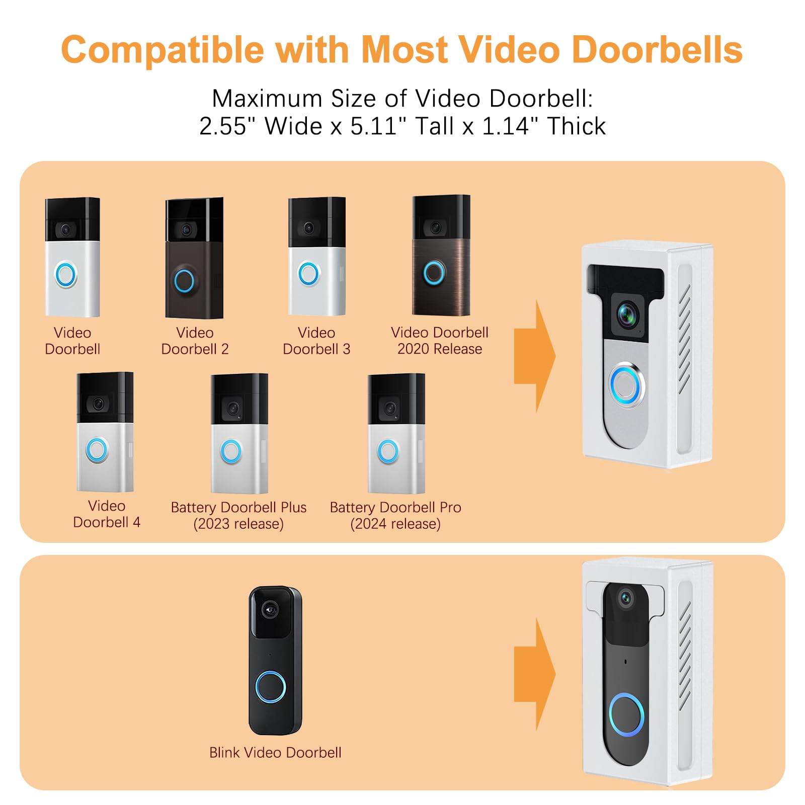 Qibox Adhesive Video Doorbell Mount Compatible For Ring/Blink Wireless Video Doorbell,No Drill Camera Mount Bracket Cover Holder