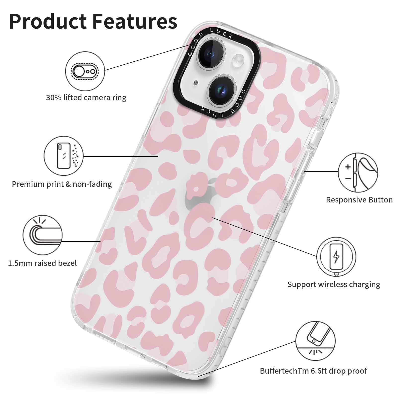 Rumdey 2 Pack Cute Clear Leopard Cases For Iphone 14 Plus 6.7'' Phone Case, Cheetah Print Design Cases Soft Silicone Slim Tpu Sh