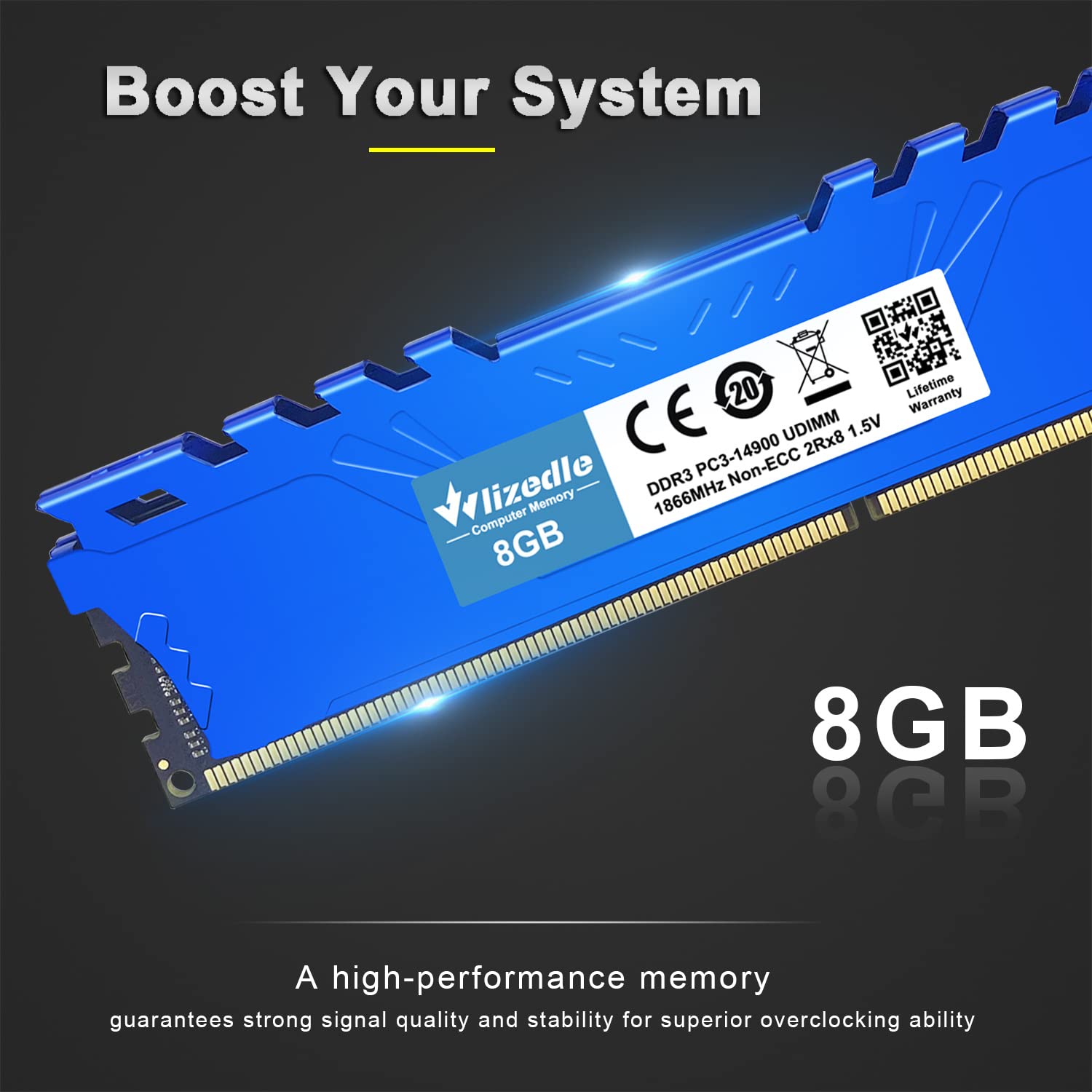 Wlizedle Ddr3 Ram 16Gb Kit (2X8Gb) 1866Mhz Cl13 Dimm Desktop Memory Pc3 14900 240 Pin 1.5V 2Rx8 Dual Rank Channel Non Ecc Unbuff