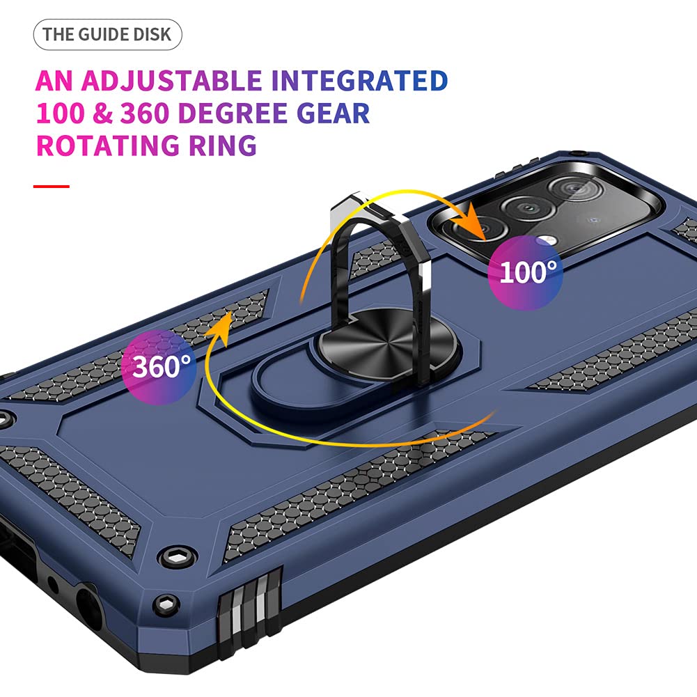 For Samsung A52 Case, Galaxy A52 Case With Hd Screen Protector, Military-Grade Ring Holder Kickstand Car Mount 15Ft Drop Tested