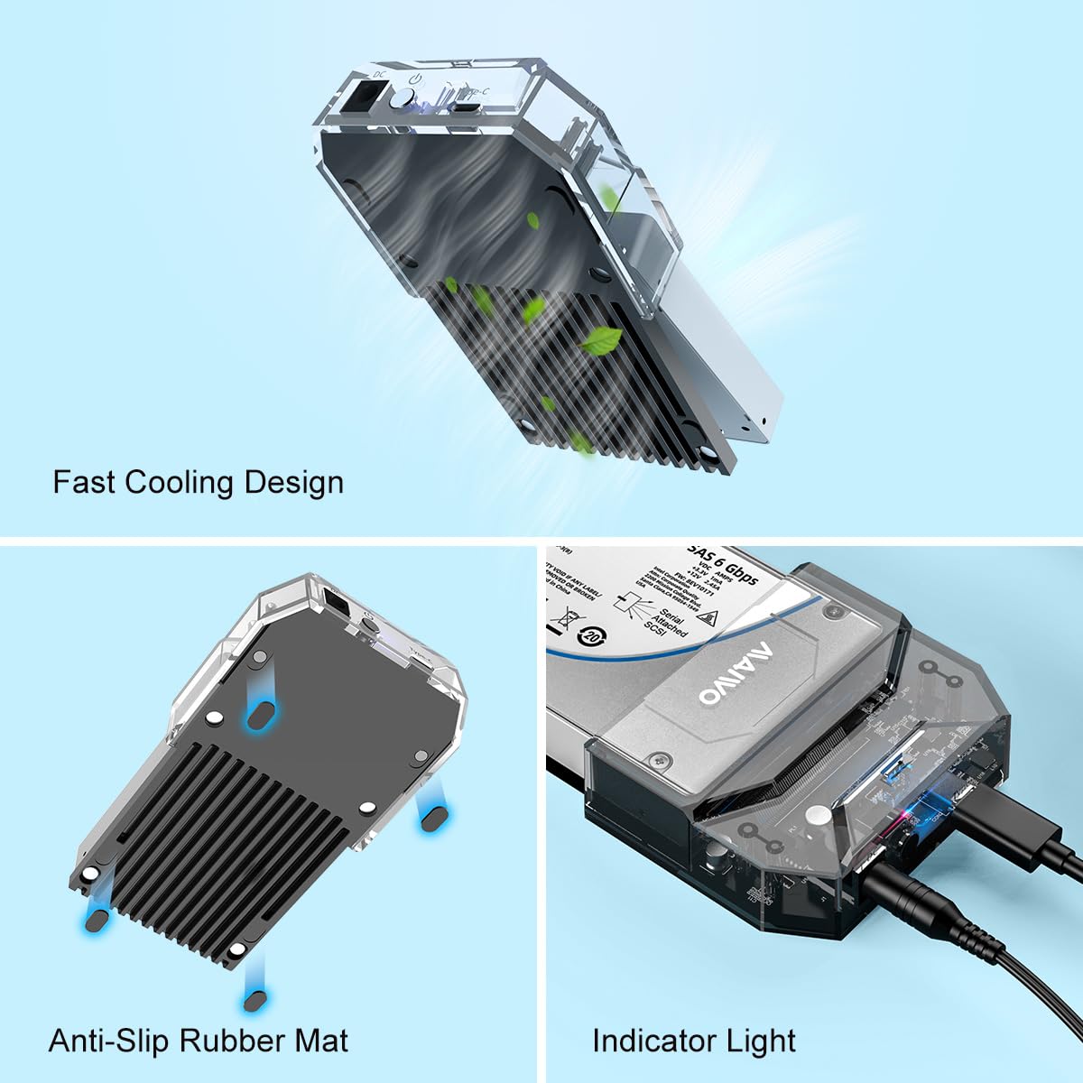 Maiwo Sas To Usb C Adapter Enclosure(Max 6Gbps),Tool Free 2.5 Inch Sas/Sata External Hard Drive Enclosure With 6Tb Storage Expansion,12V3A Power Supply, Plug And Play