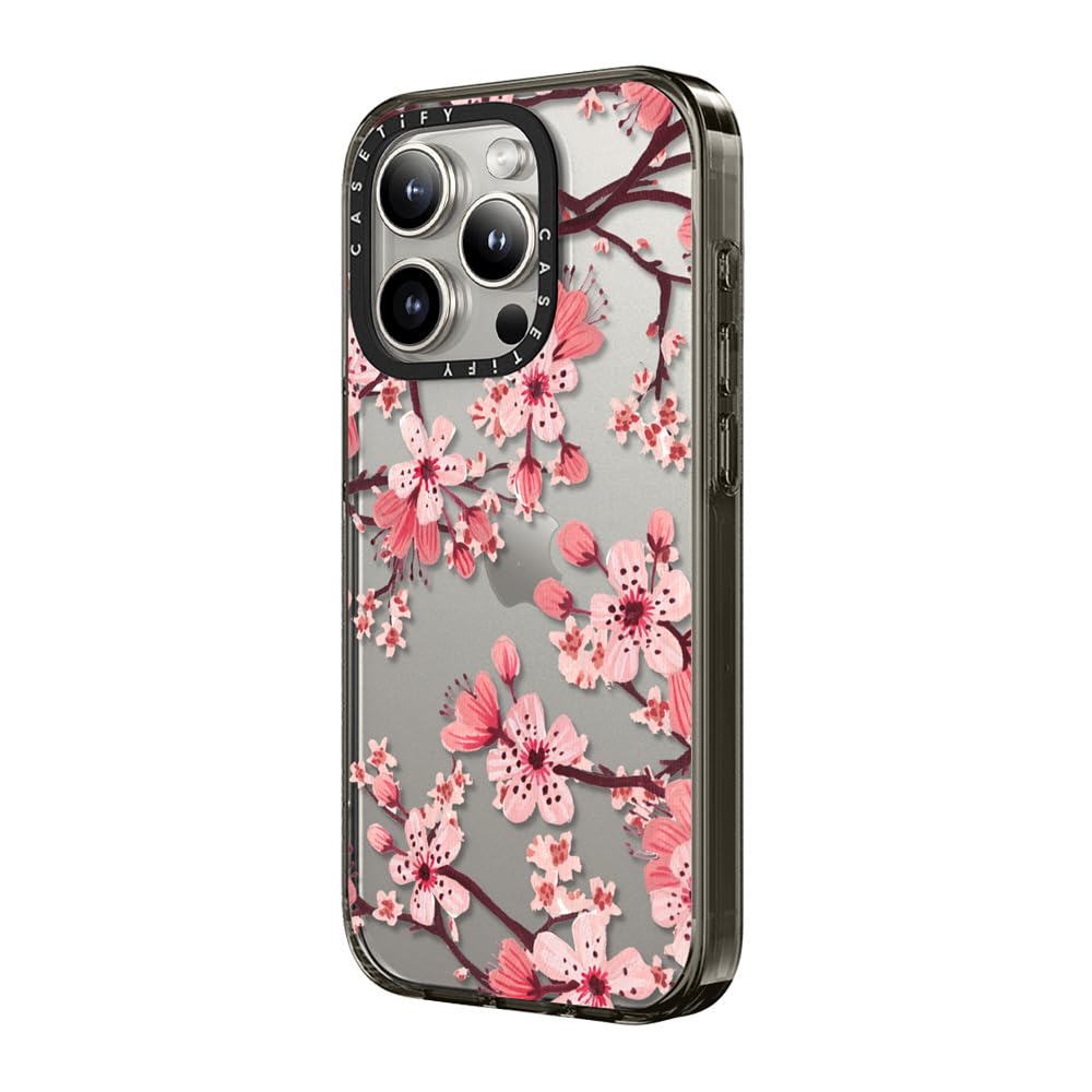 Casetify Compact Iphone 15 Pro Case [2X Military Grade Drop Tested / 4Ft Drop Protection]   Watercolor Blossom   Clear Black