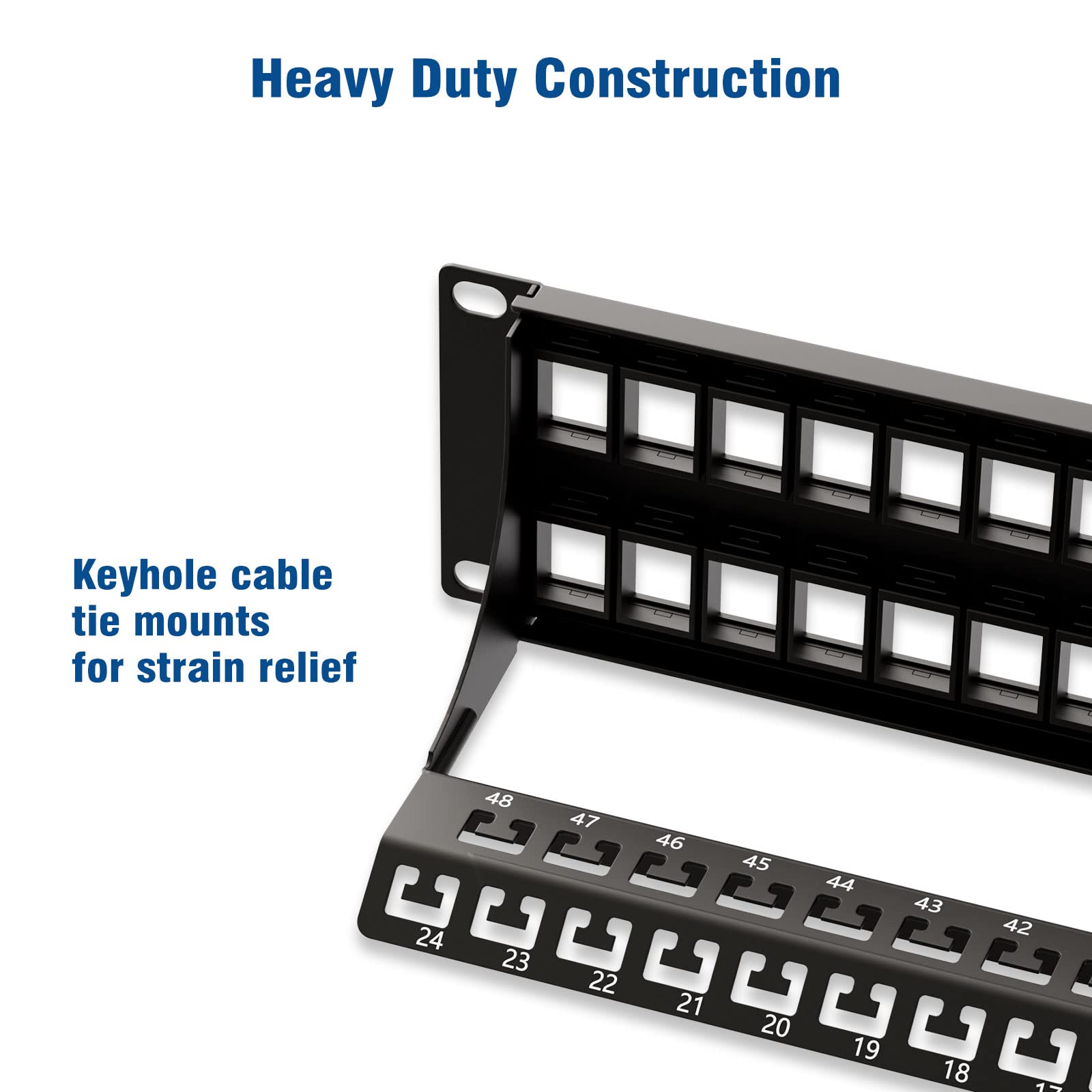 Iwillink Blank 48 Port Keystone Patch Panel, 2U 19'' Rackmount/Wallmount With Metal Housing, Includes 24 Blank Inserts For Custo