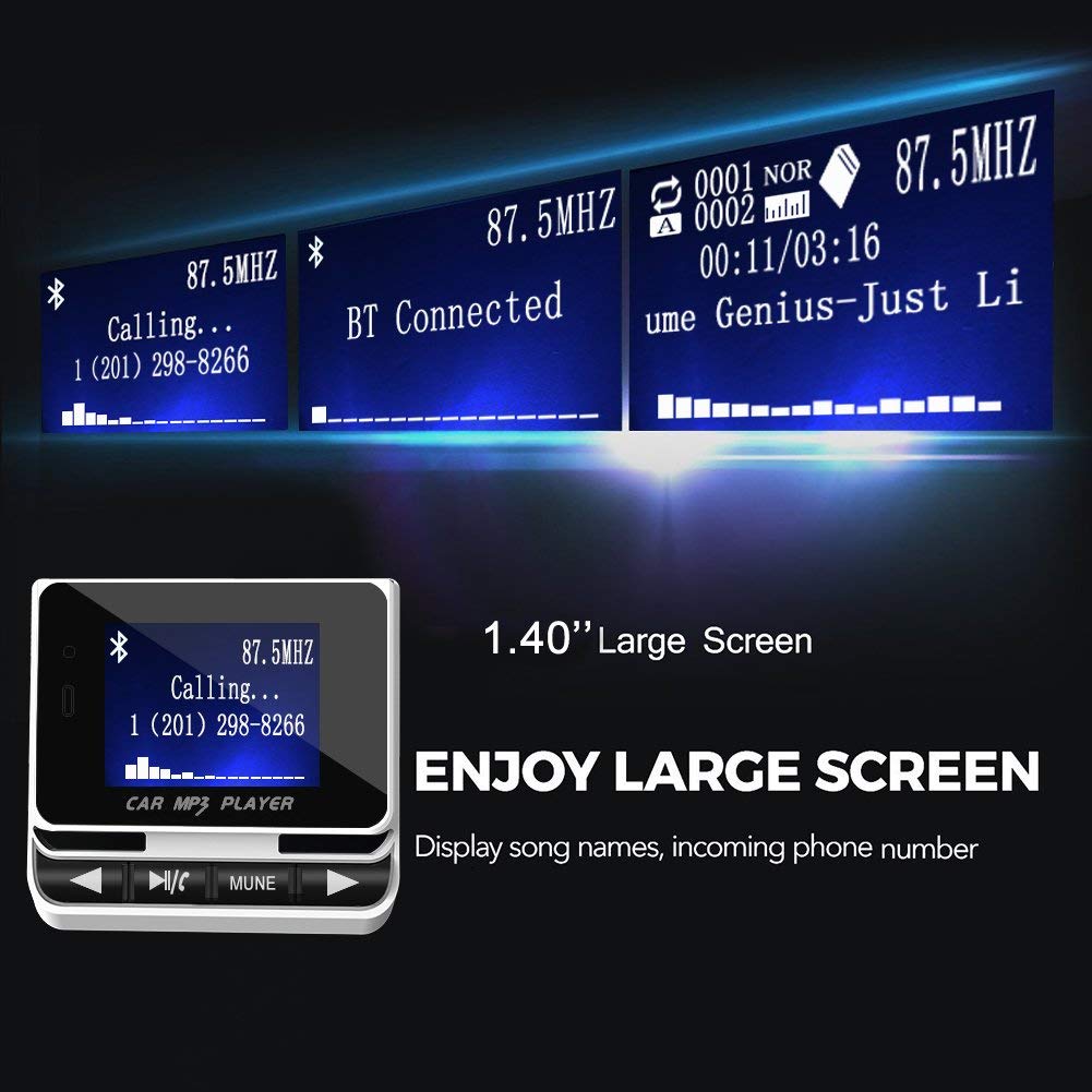 Bluetooth Fm Transmitter For Car, Wireless Car Radio Adapter With 1.4'' Color Screen For Hands Free Calls Support Usb Charger Si