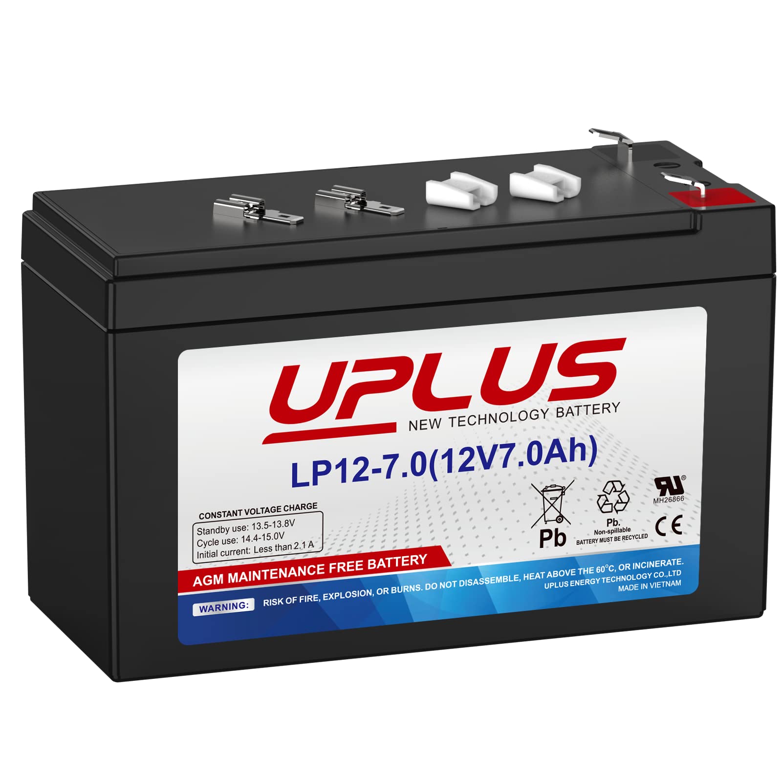 UPLUS 12V 7Ah Battery, SLA Rechargeable Battery for Security Alarm, Home Fire, Garage Doors, Razor E200 E200S E300 E300S MX350 M