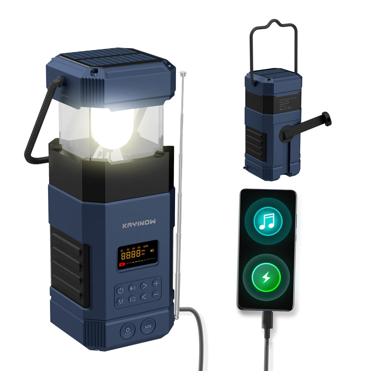 Hand Crank Emergency Radio Camping Lantern Led Solar Bluetooth Speaker,Portable Am Fm Noaa Weather Alert Waterproof Outdoor Wind