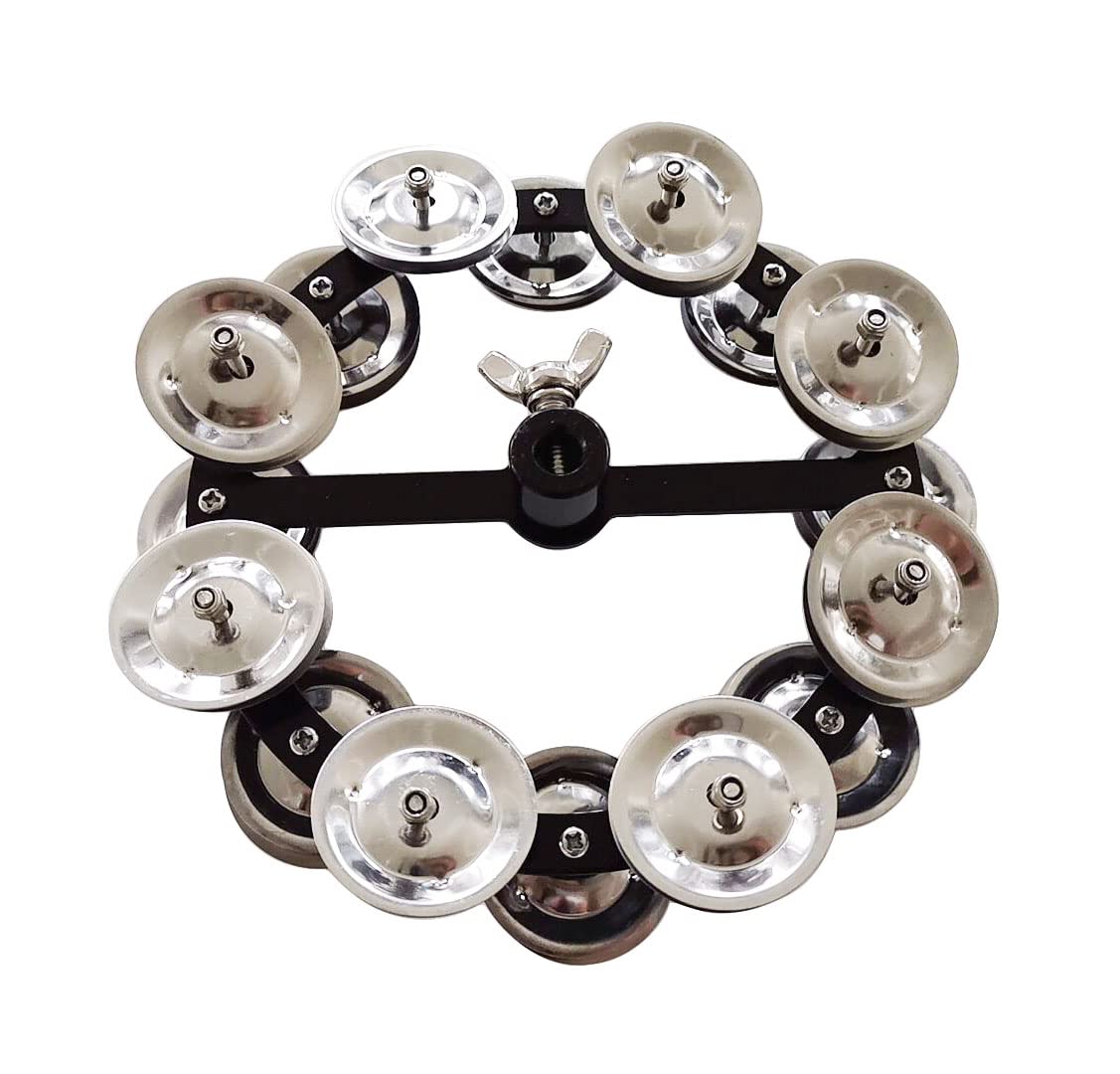 Tuoren 5.5'' Mountable Symbal Hihat Tambourine With 8 Double Row Steel Jingles For Drum Set Silver