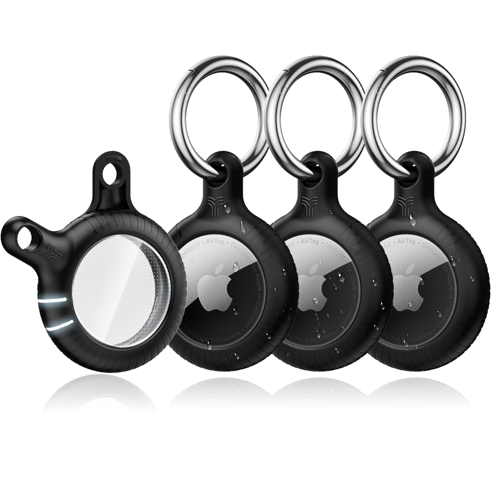 Yosh Air Tag Holder 4 Pack, Airtag Keychain Holder [Anti Scratch] [Pet Chew Proof] [Twist Lock Design] Airtag Case With Metal Key Chain Ring For Kids, Dog, Luggage, Compatible With Apple Airtag, Black