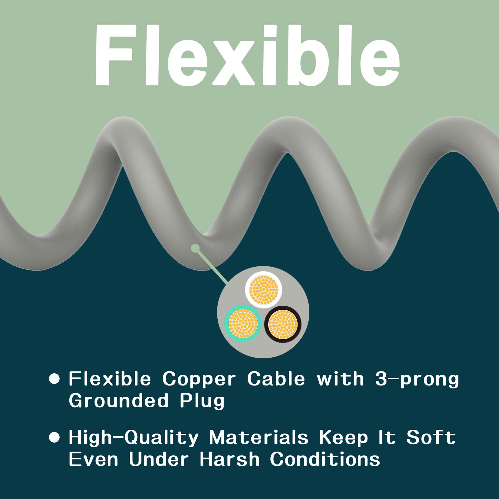 Greatide Indoor Outdoor Extension Cord 30 Ft, 16/3 Sjtw Weatherproof Grey Electrical Cords, 13 Amp Heavy Duty 3 Prong Power Cabl