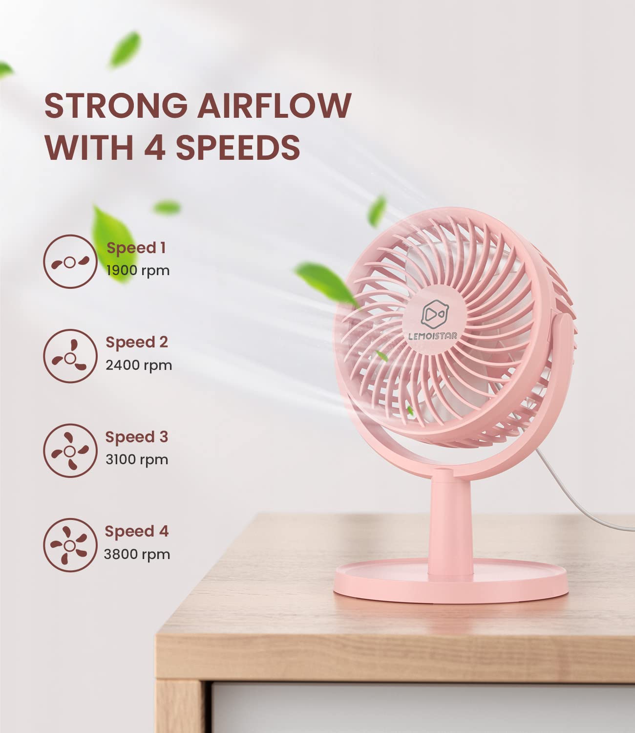 Small Personal Usb Powered Fan With 4 Speeds, Portable Desk Fans With 310 Rotation, Mini Powerful Table Fans, Ultra Quiet Air Co