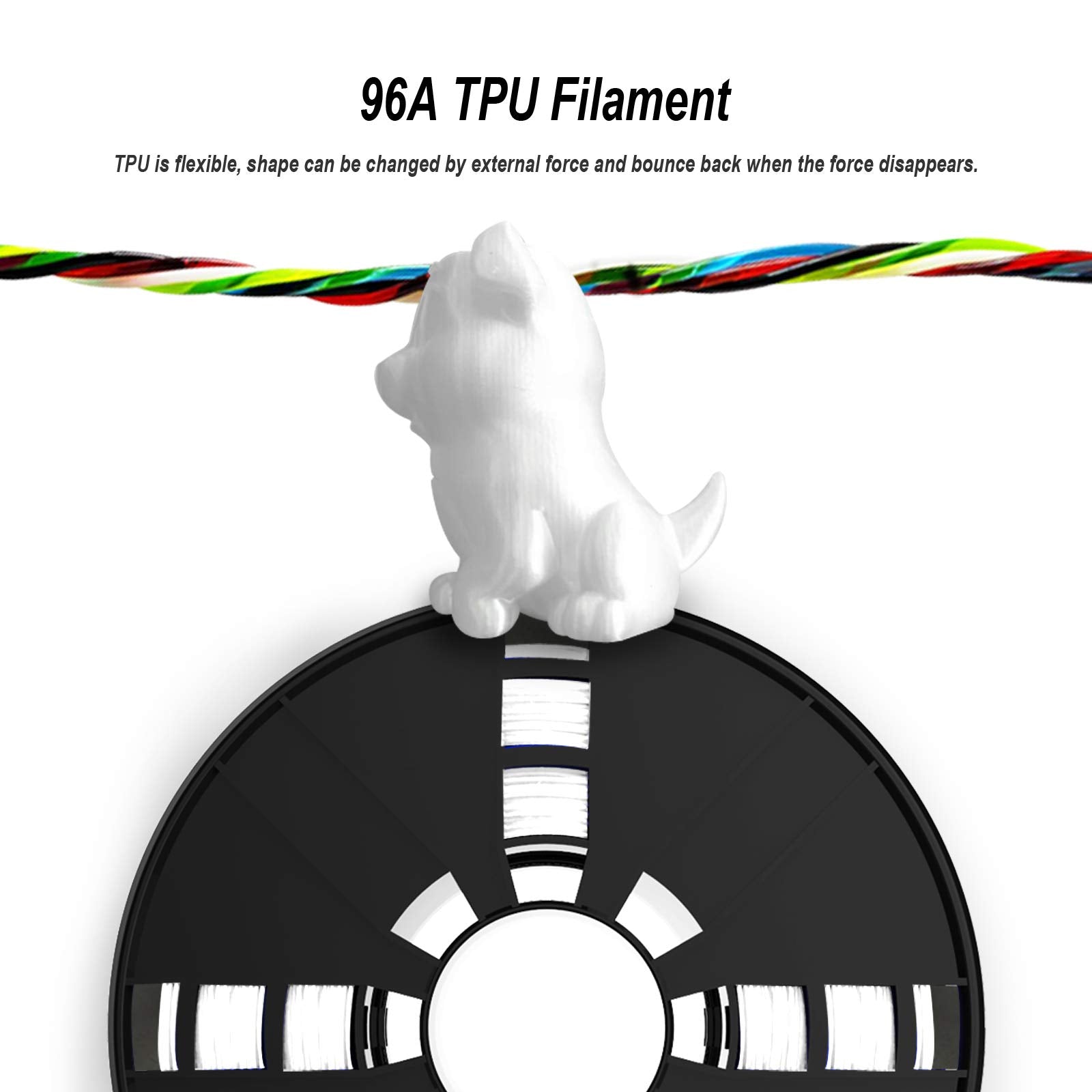 Novamaker Tpu Filament 1.75Mm, White Flexible 3D Printer Filament Bundle With 20G Cleaning Filament, 2.2Lbs Spool X 2, Dimension