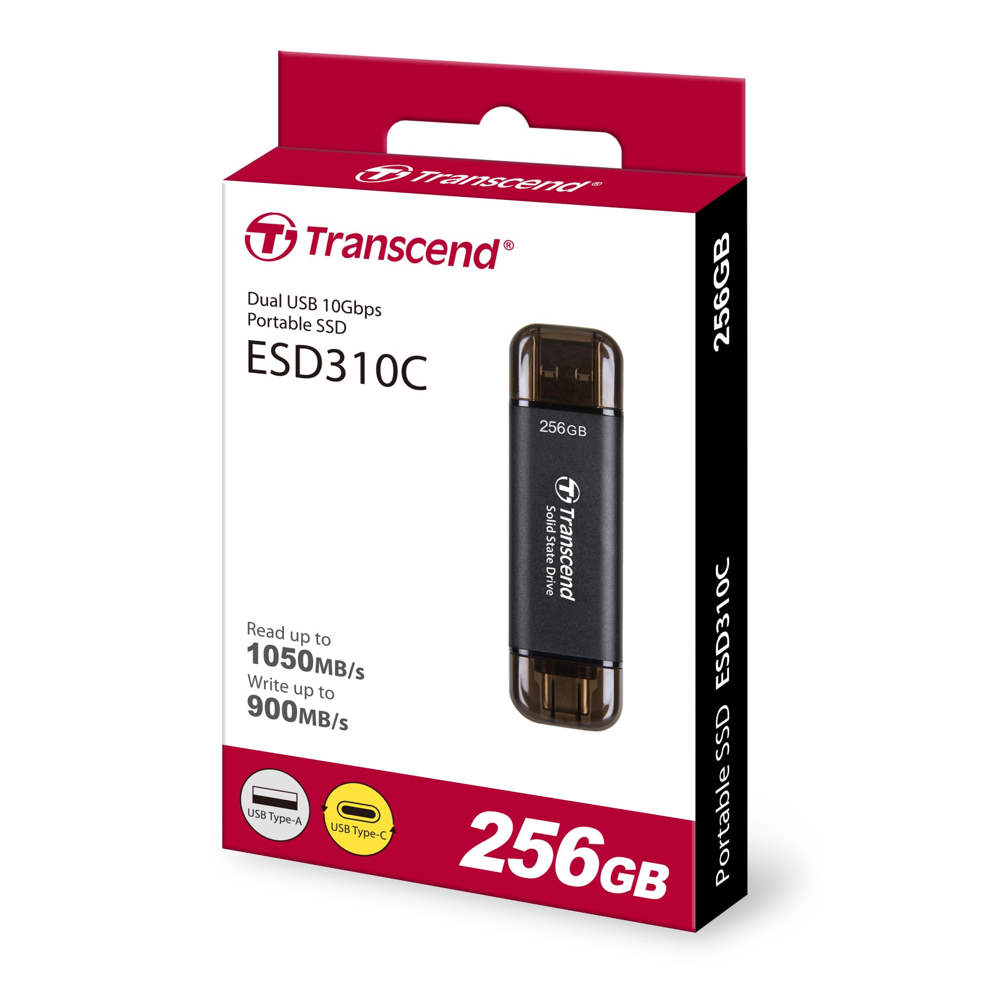 Transcend 256GB ESD310C, External Solild State Drive, Portable SSD, Compatible w/iPhone 4K ProRes, Up to 1050 MB/s,2 in 1 Design, Type A and C, Black   TS256GESD310C