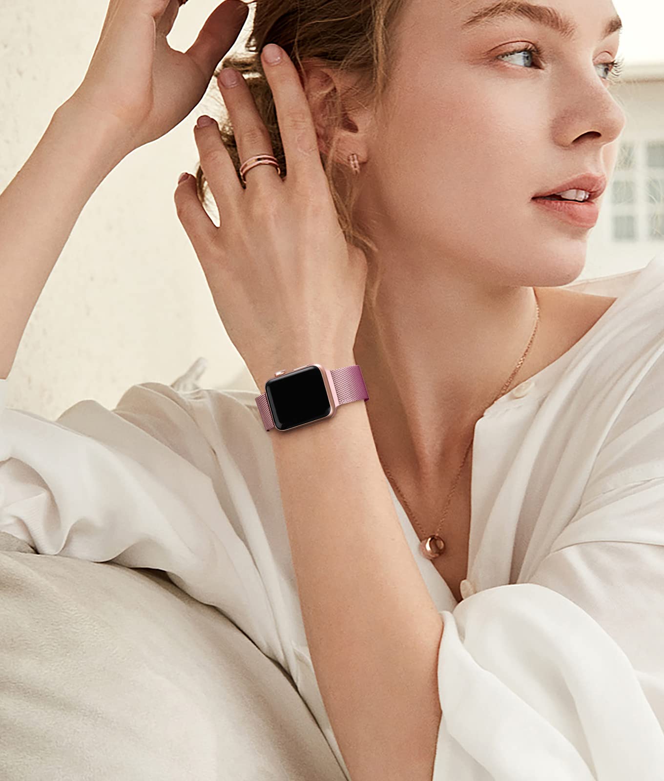 Rabini Compatible For Magnetic Apple Watch Band 38Mm 40Mm 41Mm 42Mm 46Mm 44Mm 45Mm 49Mm Women Men, Stainless Steel Mesh Metal Ba