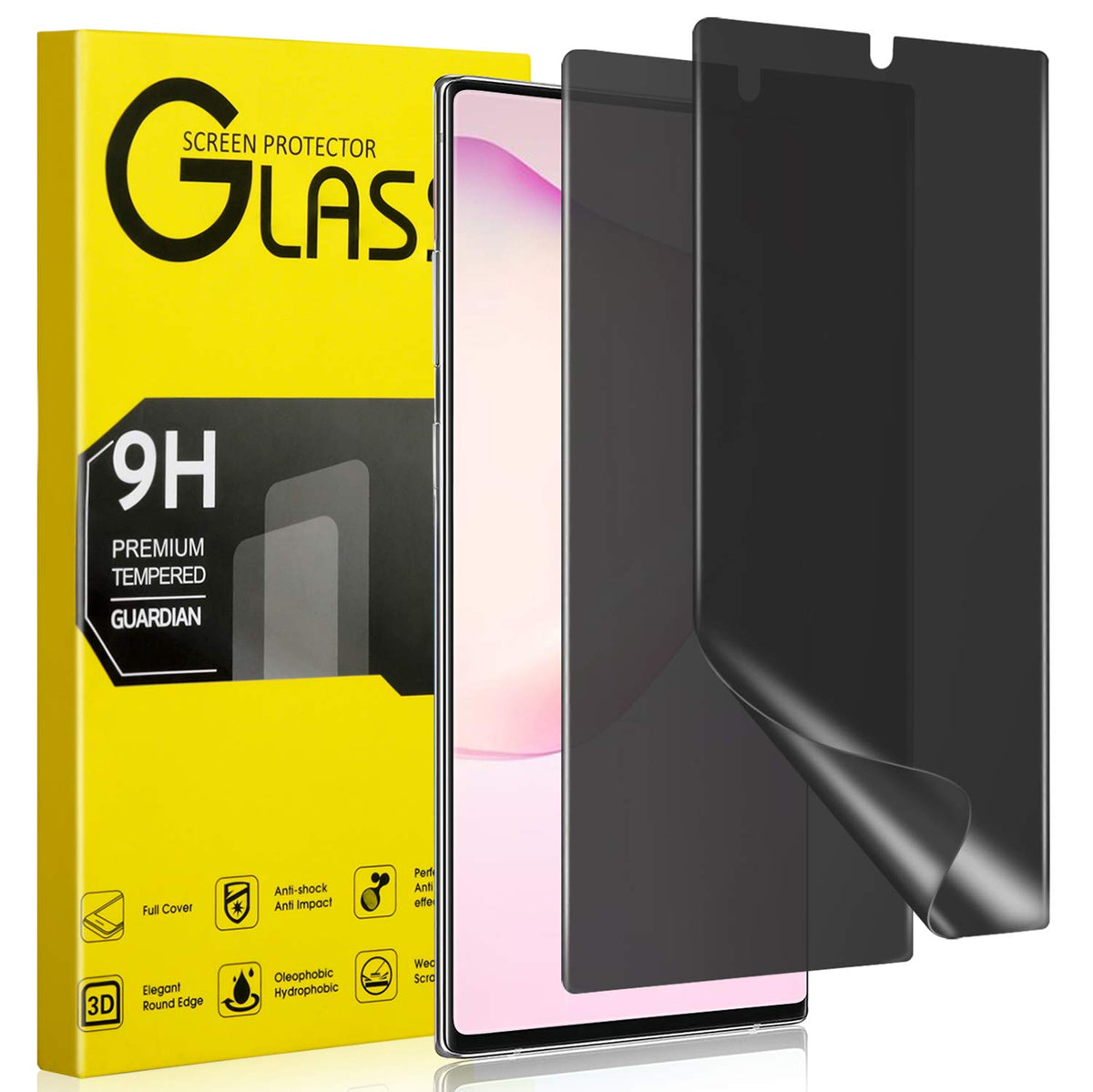 Maxwolf Galaxy Note 10 Plus Privacy Screen Protector, [Anti Spy] [Case Friendly] [Full Coverage] [Support In Screen Unlock] Prem