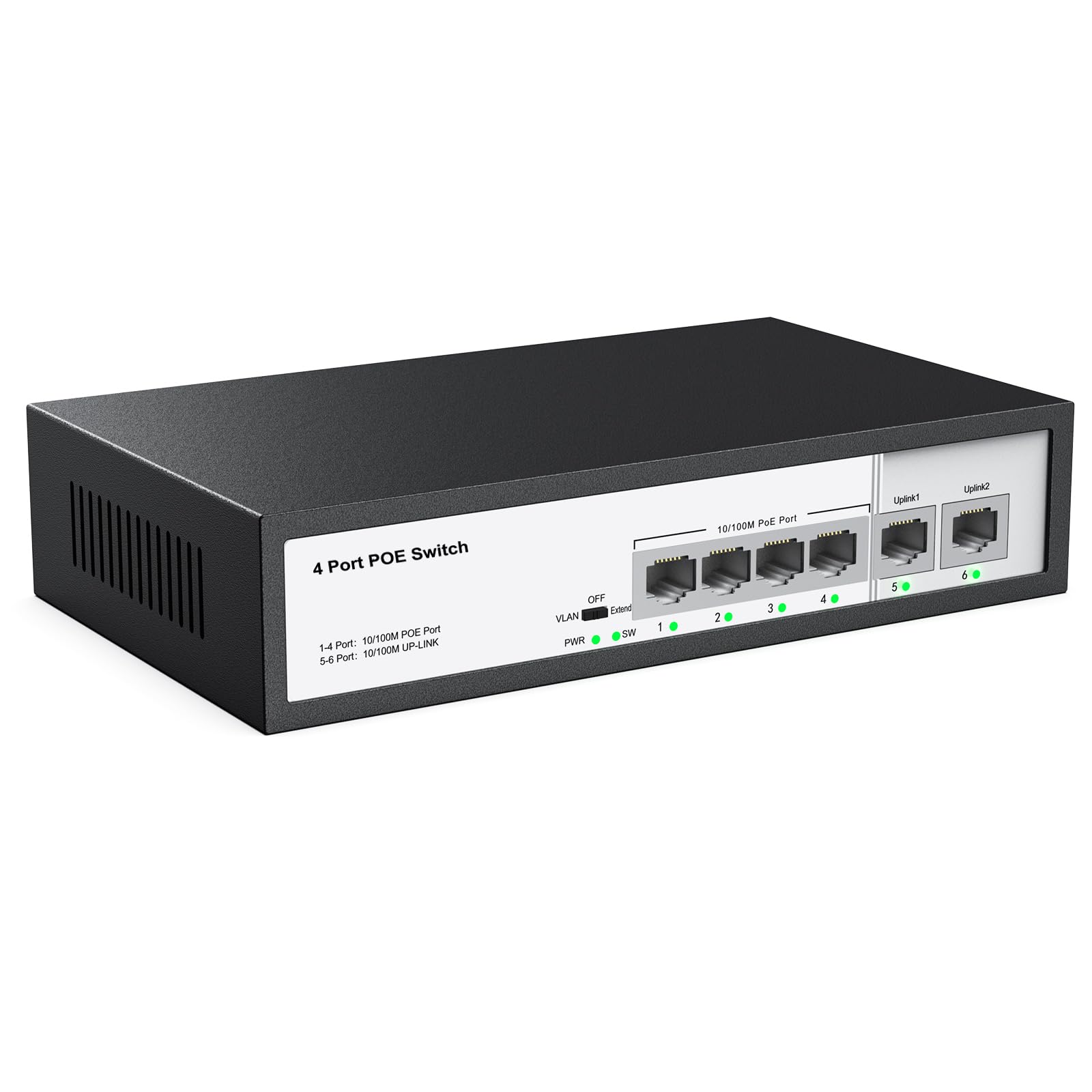 6 Port Poe Switch, 4 Ports 10/100Mbps Poe+ 2 Ethernet Uplink, Total Power Budget 65W, 803.Af/At Compliant, Compatible With Ip Ca