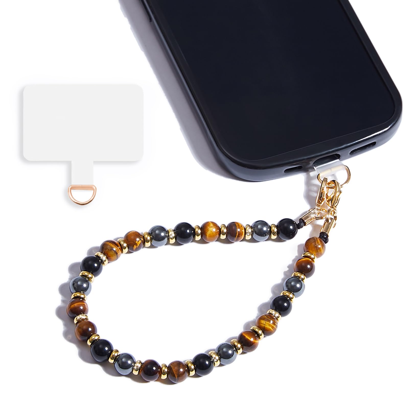 Lostars Marble Beaded Iphone Wrist Strap,Detachable Phone Bracelet Strap With Tether Tab,Hands Free Phone Wristlet Strap (Yellow