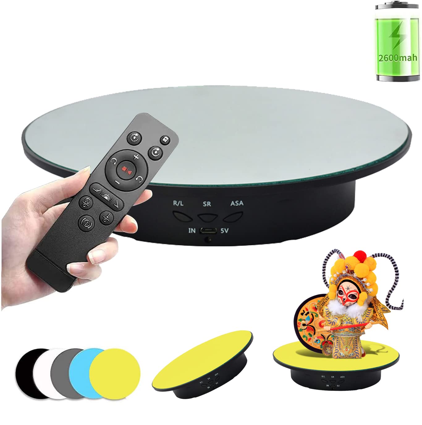 Qinmay 360 Degree Rotating Display Stand,360 Degree Photography Turntable With Remote Control,5 Pvc Backgrounds,Battery/Usb Powe