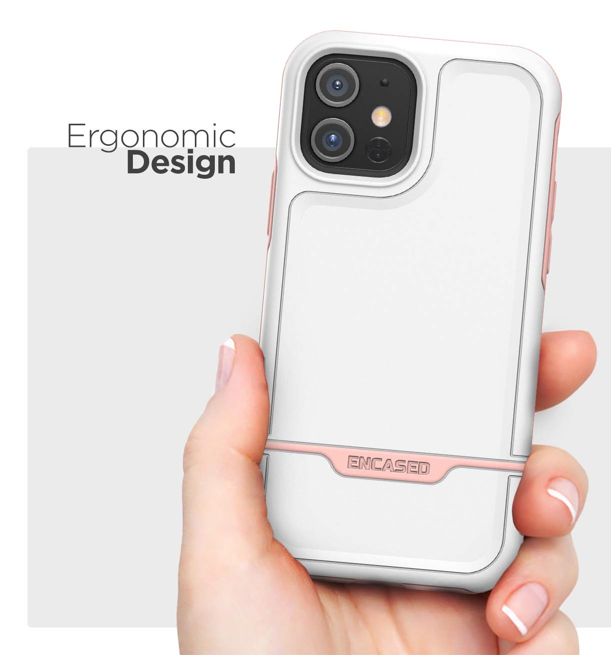 Encased Protective Rebel Series Compatible With Iphone 12 Mini Case Heavy Duty Full Body Rugged Cover - White/Pink