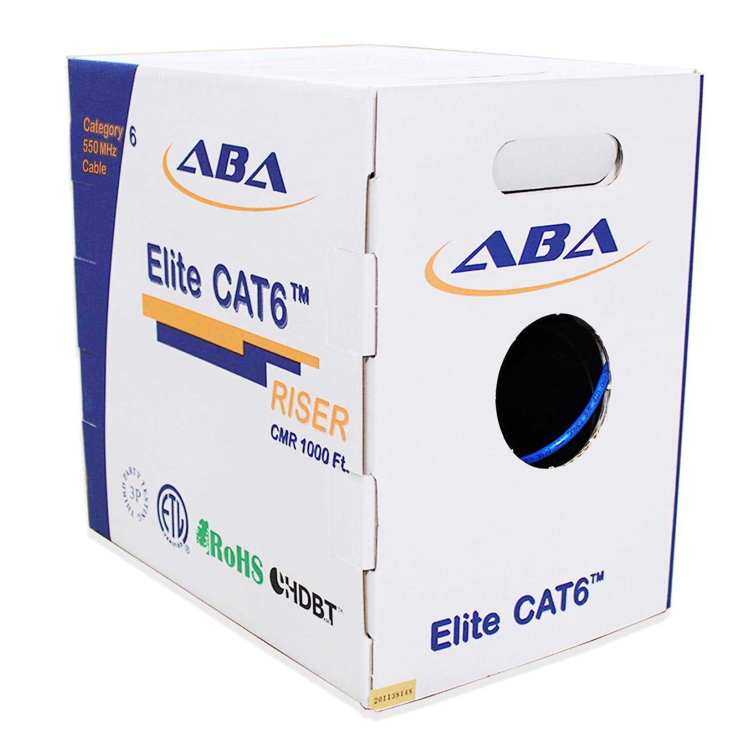 Cat6 Riser (Cmr), Ethernet Cable 1000Ft, Blue, No Spline, Unshielded Twisted Pair (Utp) 23Awg, Solid Pure Bare Copper, 550Mhz, U