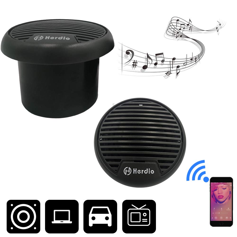 Herdio 3'' Inch Marine Bluetooth Speakers Boat Motorcycle Hot Tub Stereo With Max Power 140 Watt(A Pair) (Gray)