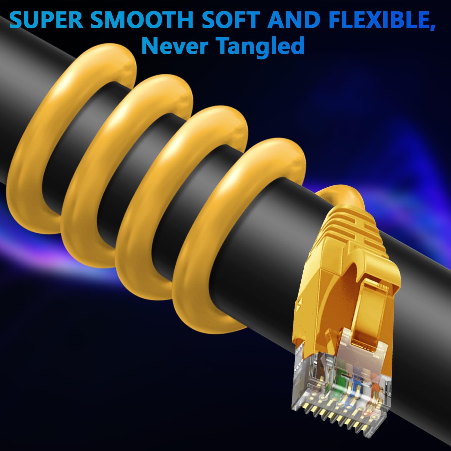 Adoreen Cat 6 Ethernet Cable 20 Ft Yellow, High Speed Long Internet Network Cable(6 Colors To Select) Soft Flexible Sturdy, Poe, Rj45 Cat 5 5E Patch Cable Cord, Tangle Free Tight Connection+15 Ties