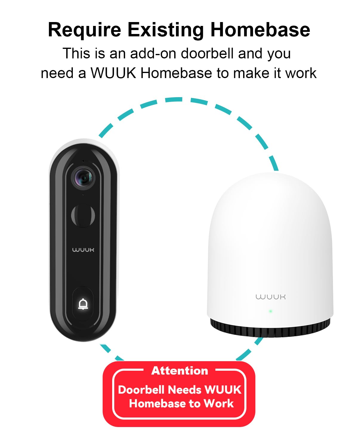 Wuuk Add-On 2K Doorbell Camera, Require Existing Homebase, Video Doorbell Wireless/Wired, No Subscription, 2.4/5 Ghz Wifi, Human