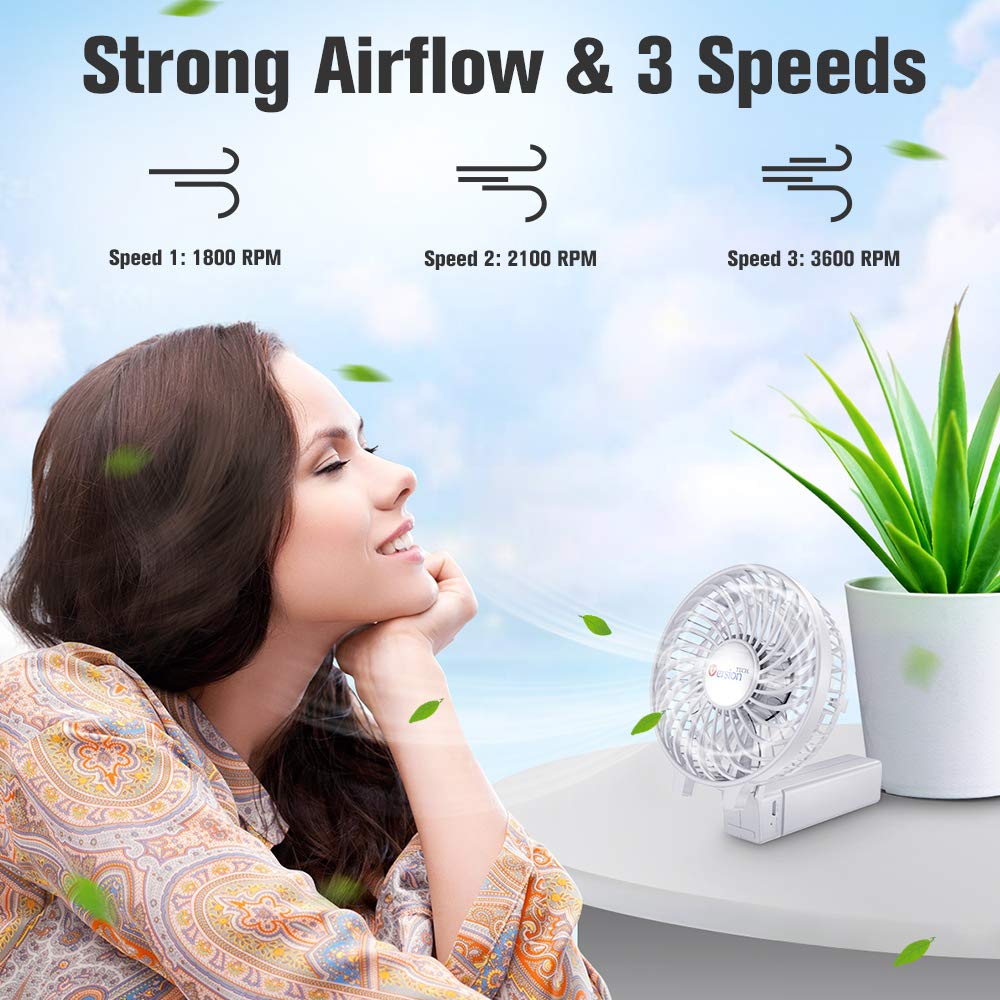 Versiontech. Mini Portable Fan, Usb Battery Operated Desk Fan, Small Personal Handheld Table Fan With Usb Rechargeable Cooling F