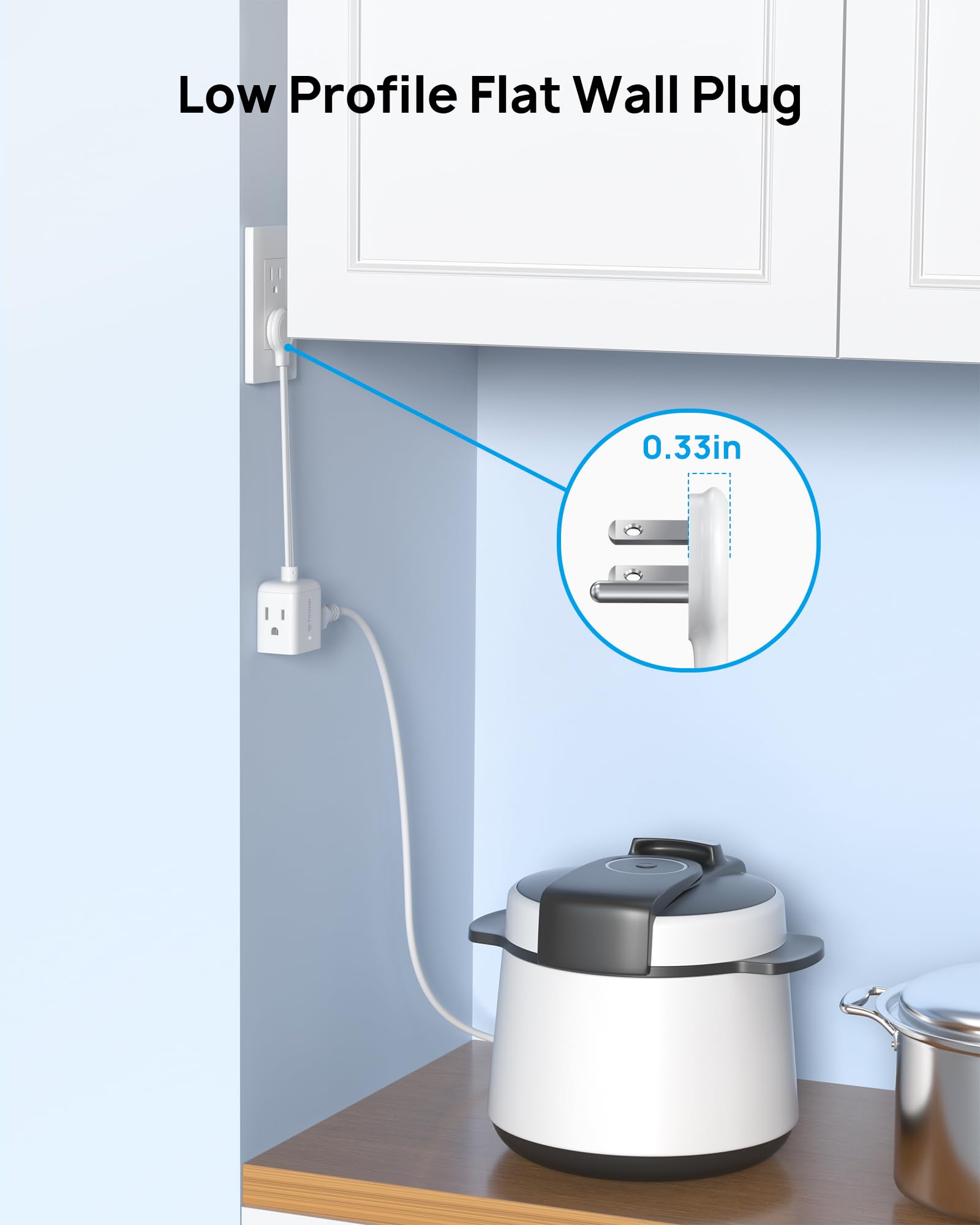 Trond Flat Outlet Extender With 6 Inch Cord   Flat Plug Extension Outlet Splitter Adapter, Electrical 3 Way Multi Wall Plug Exte