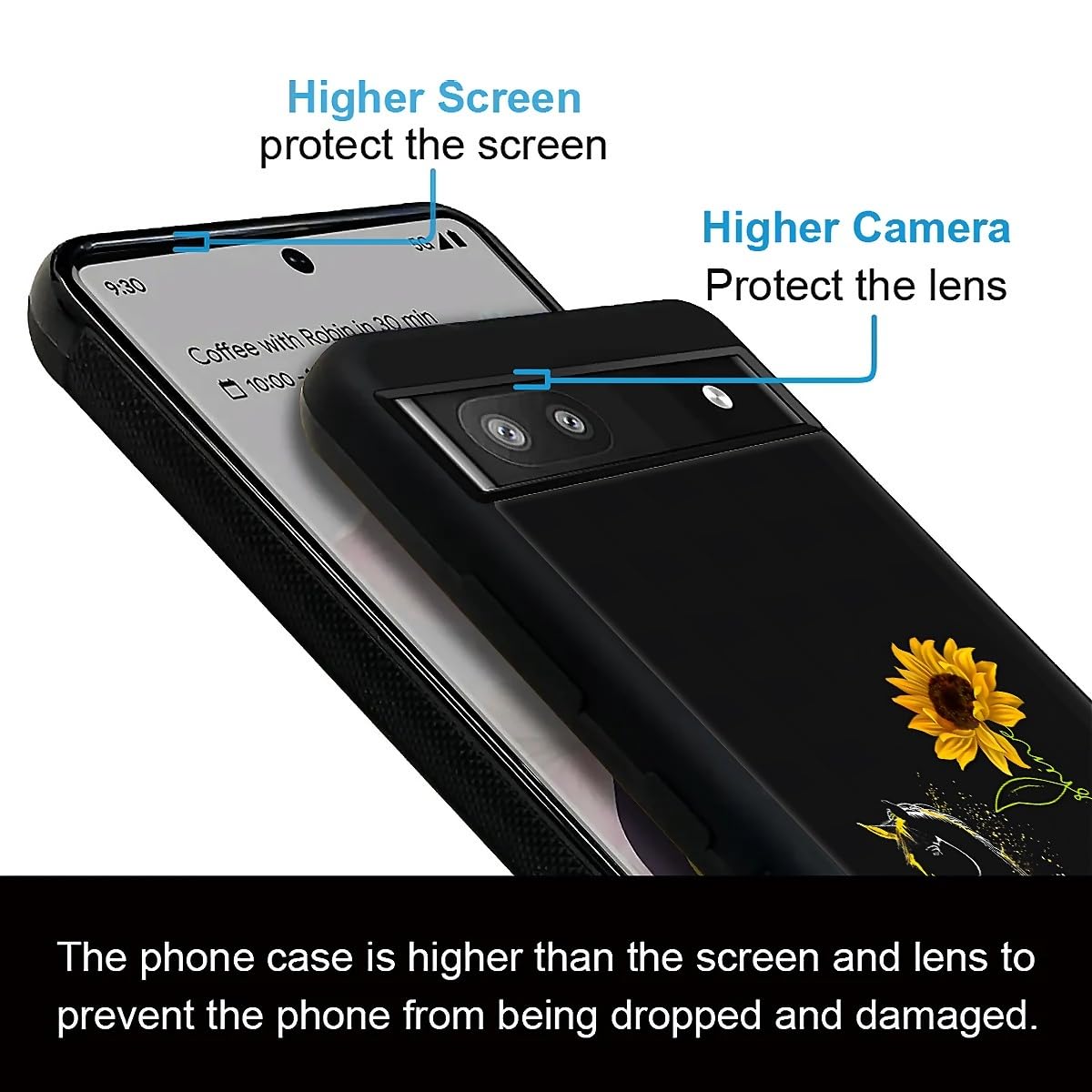 Fkbrcl4U For Google Pixel 6A Case, Horse Sunflower Yellow Sunshine Pattern Graphic Design Girl Boy Soft Silicone Hard Acrylic Sh