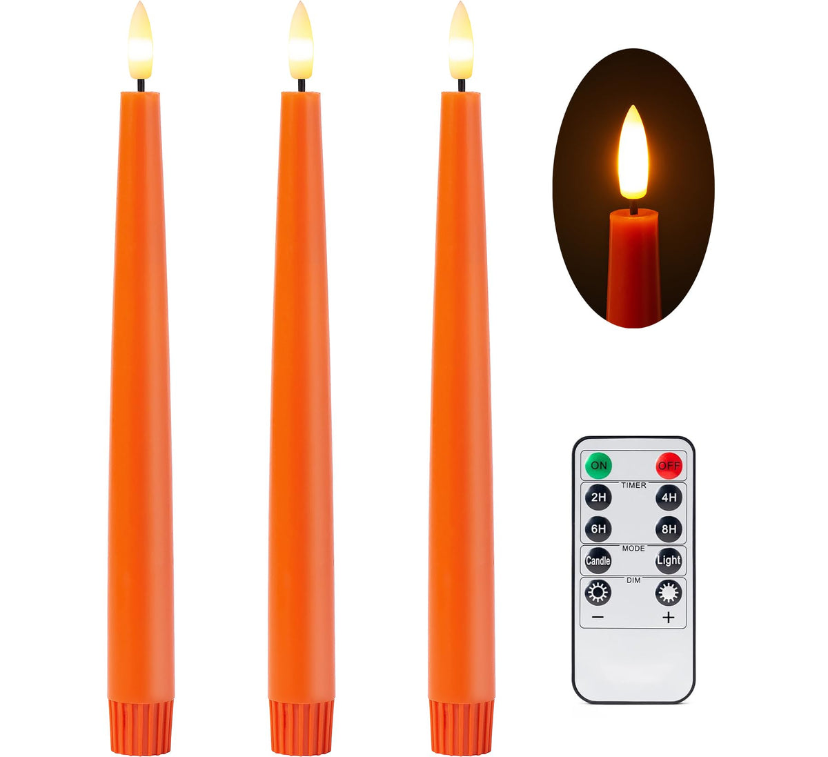 Stmarry Orange Flameless Taper Candles With Remote And Timer, 9.65 Inch Real Wax Led Candlesticks, Fall Taper Candles Battery Op